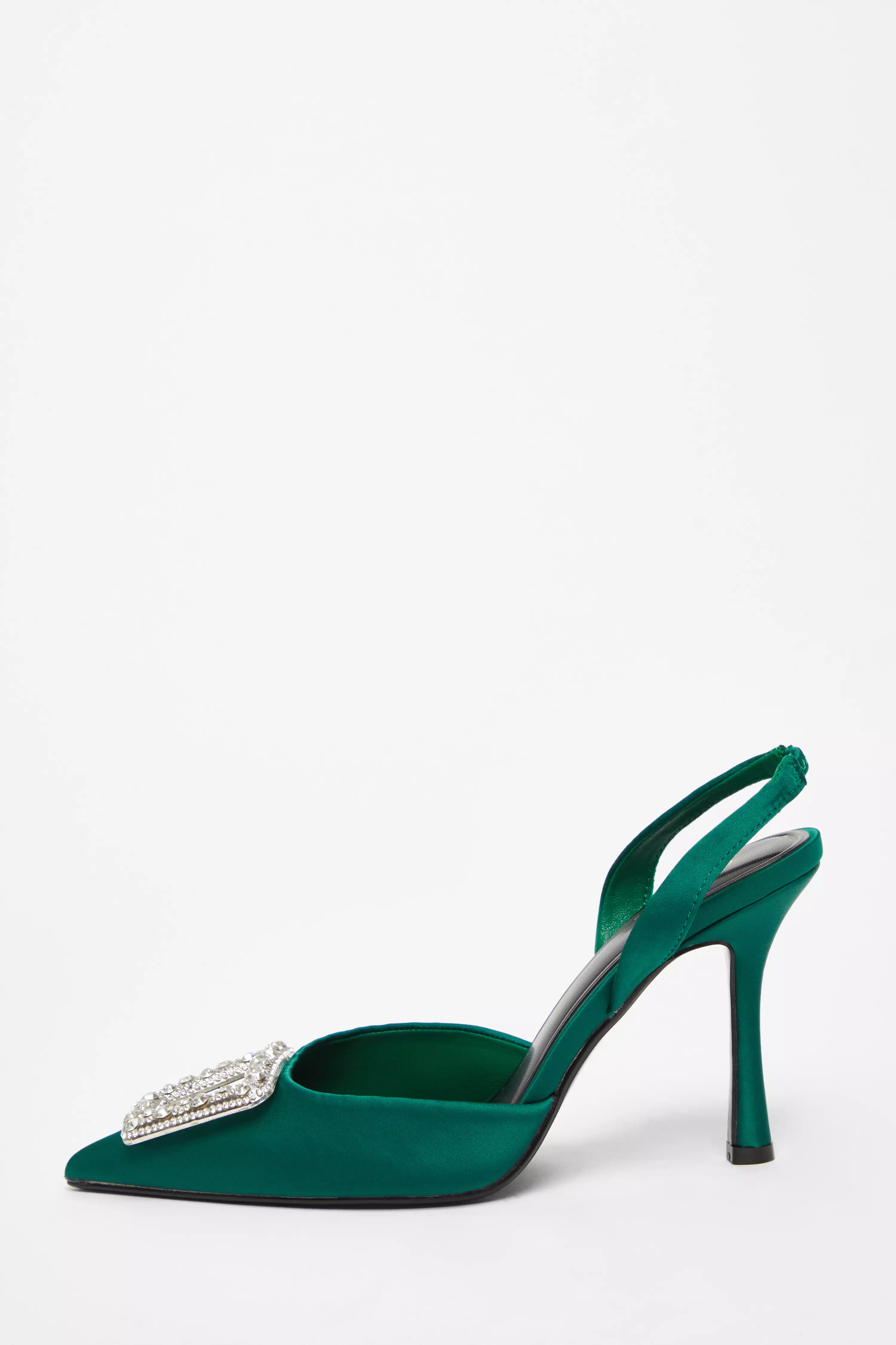 Green Satin Brooch Court Heels