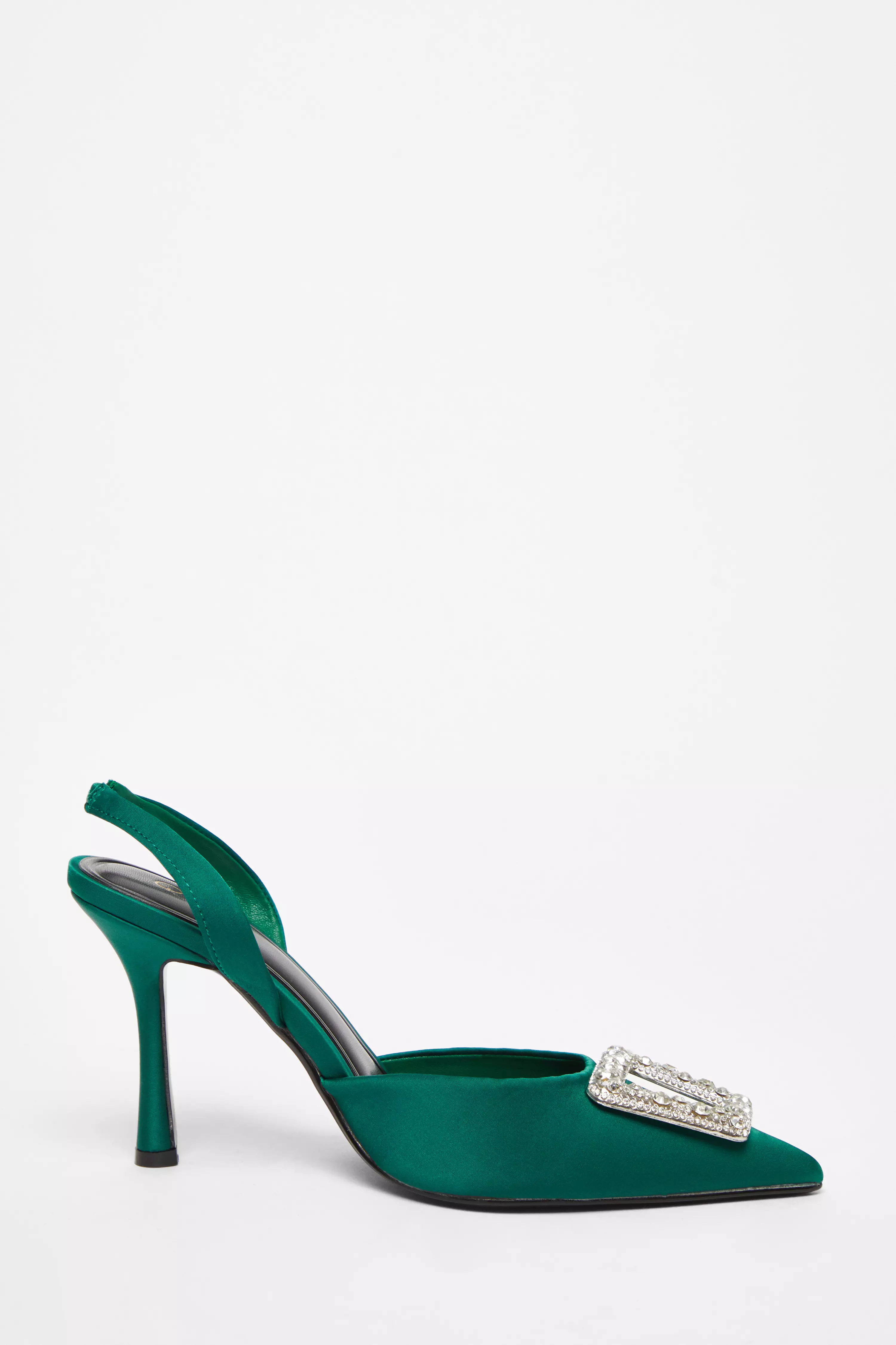 Green Satin Brooch Court Heels