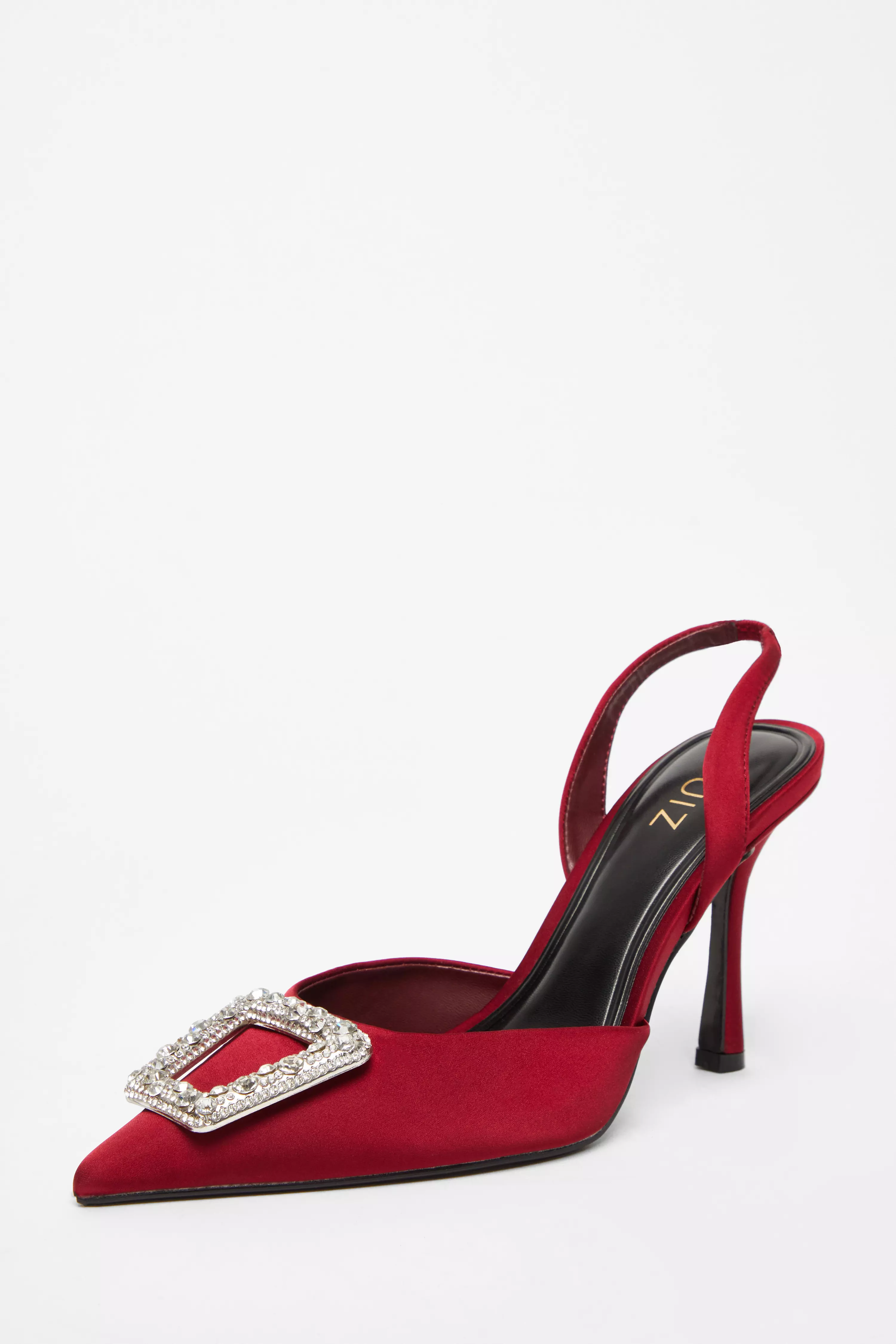 Dark Red Satin Brooch Court Heels