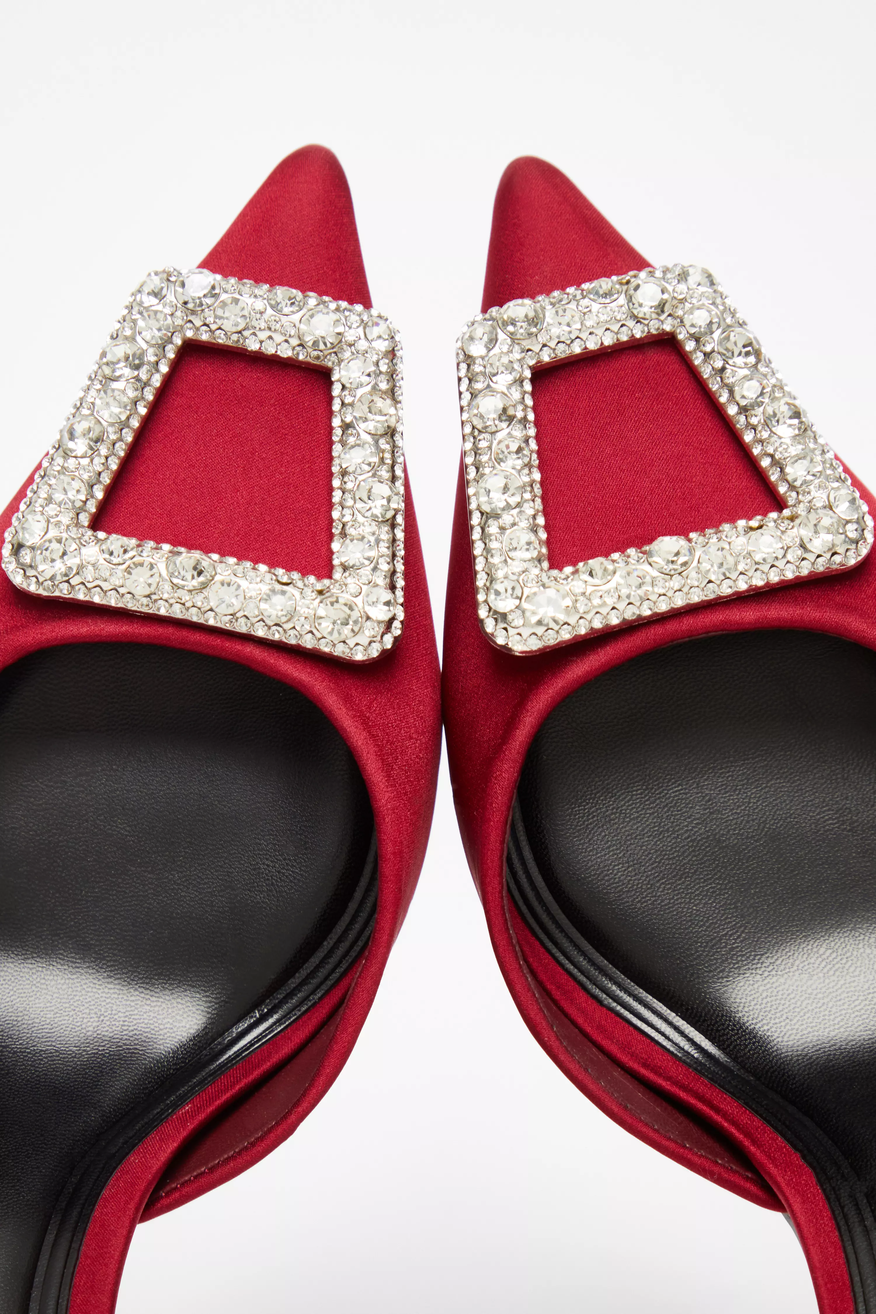 Dark Red Satin Brooch Court Heels