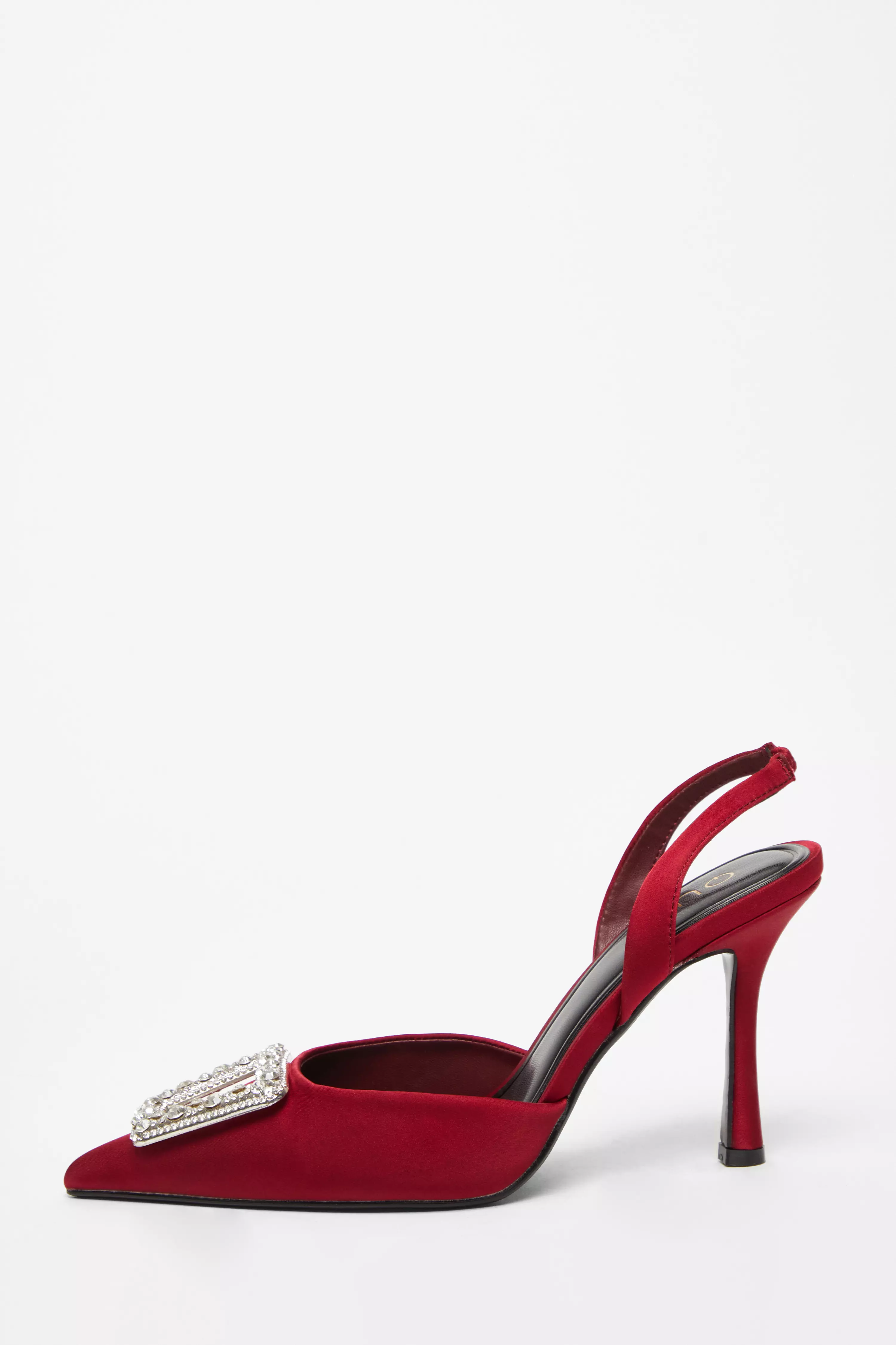 Dark Red Satin Brooch Court Heels