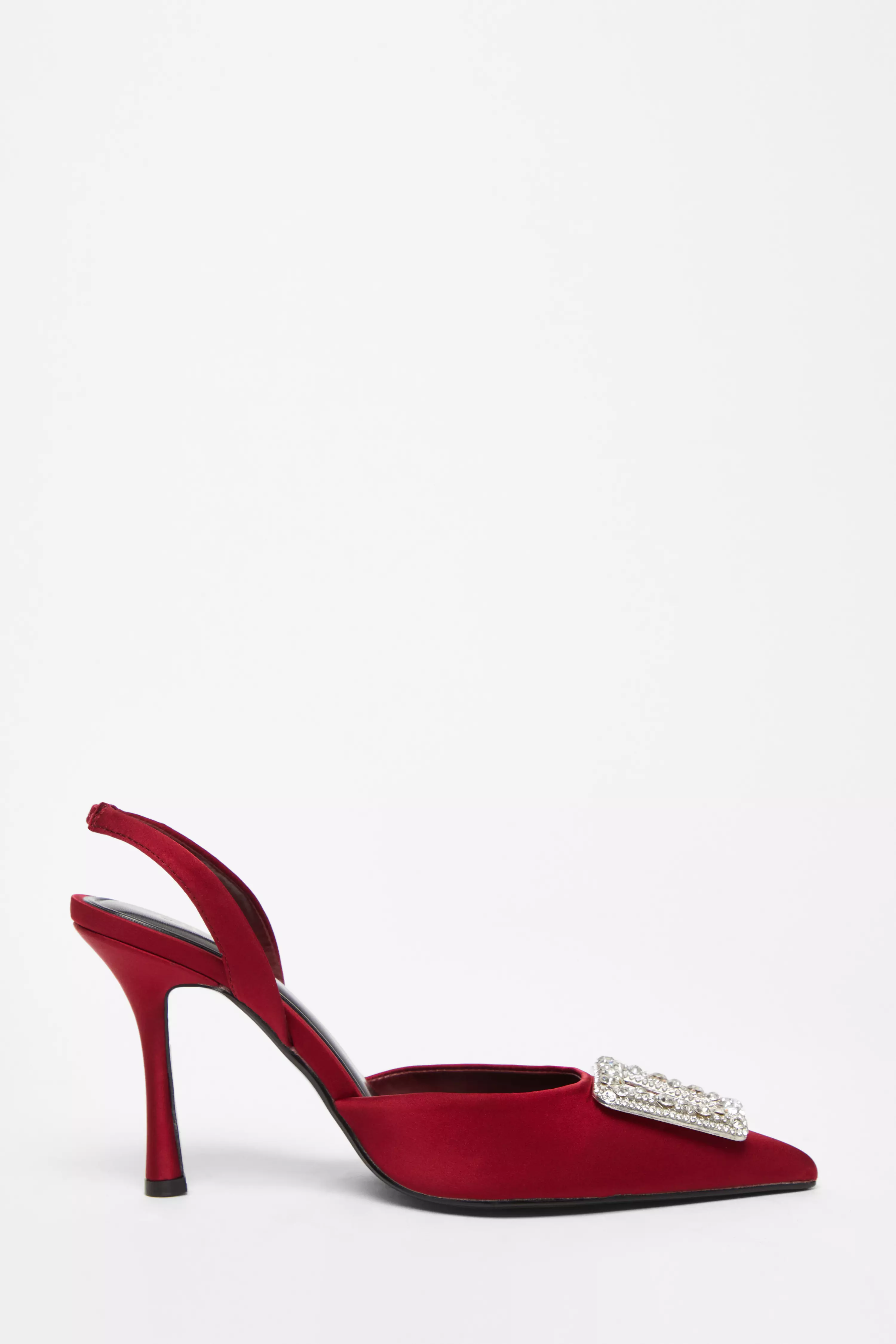 Dark Red Satin Brooch Court Heels