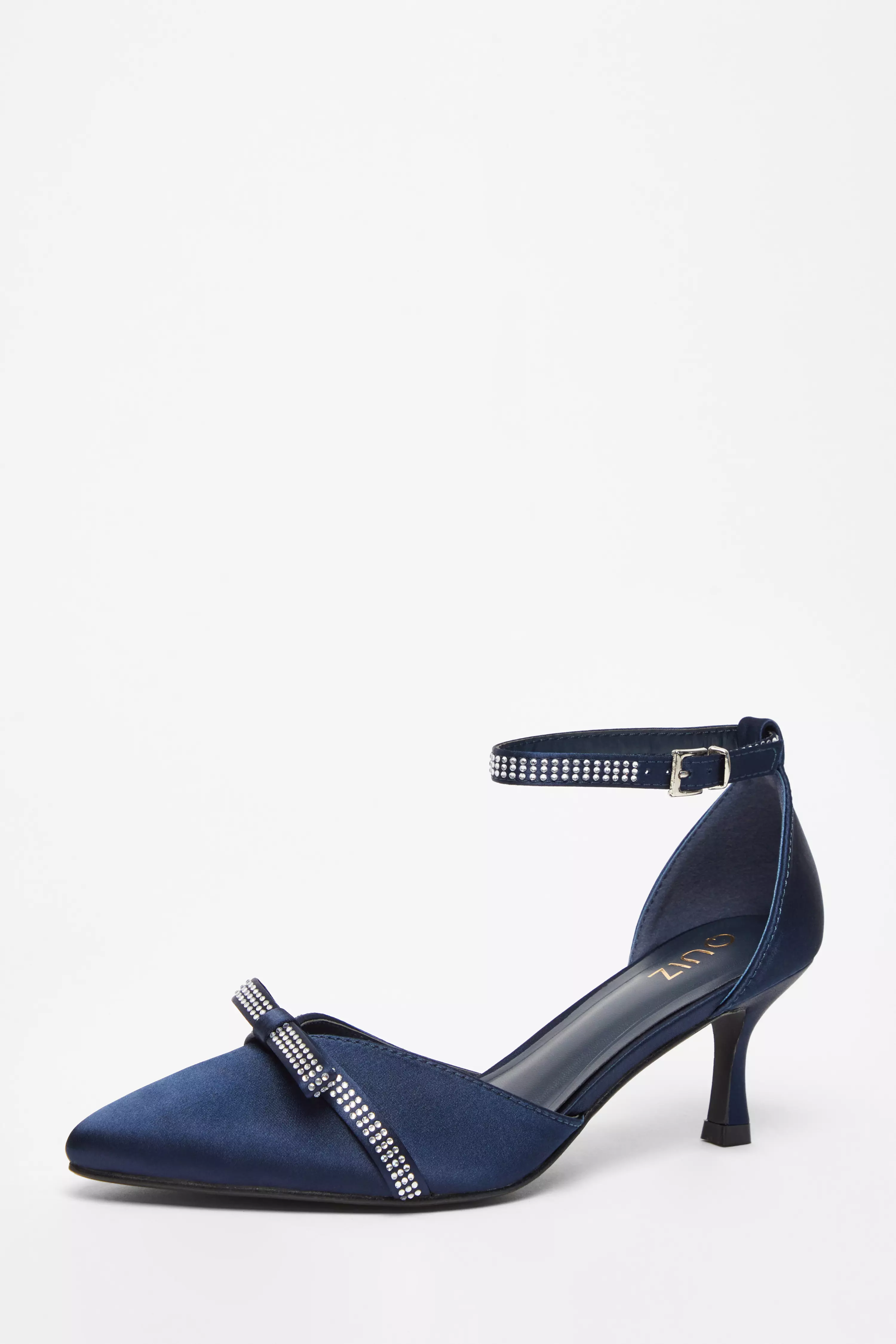 Navy Diamante Low Court Heels
