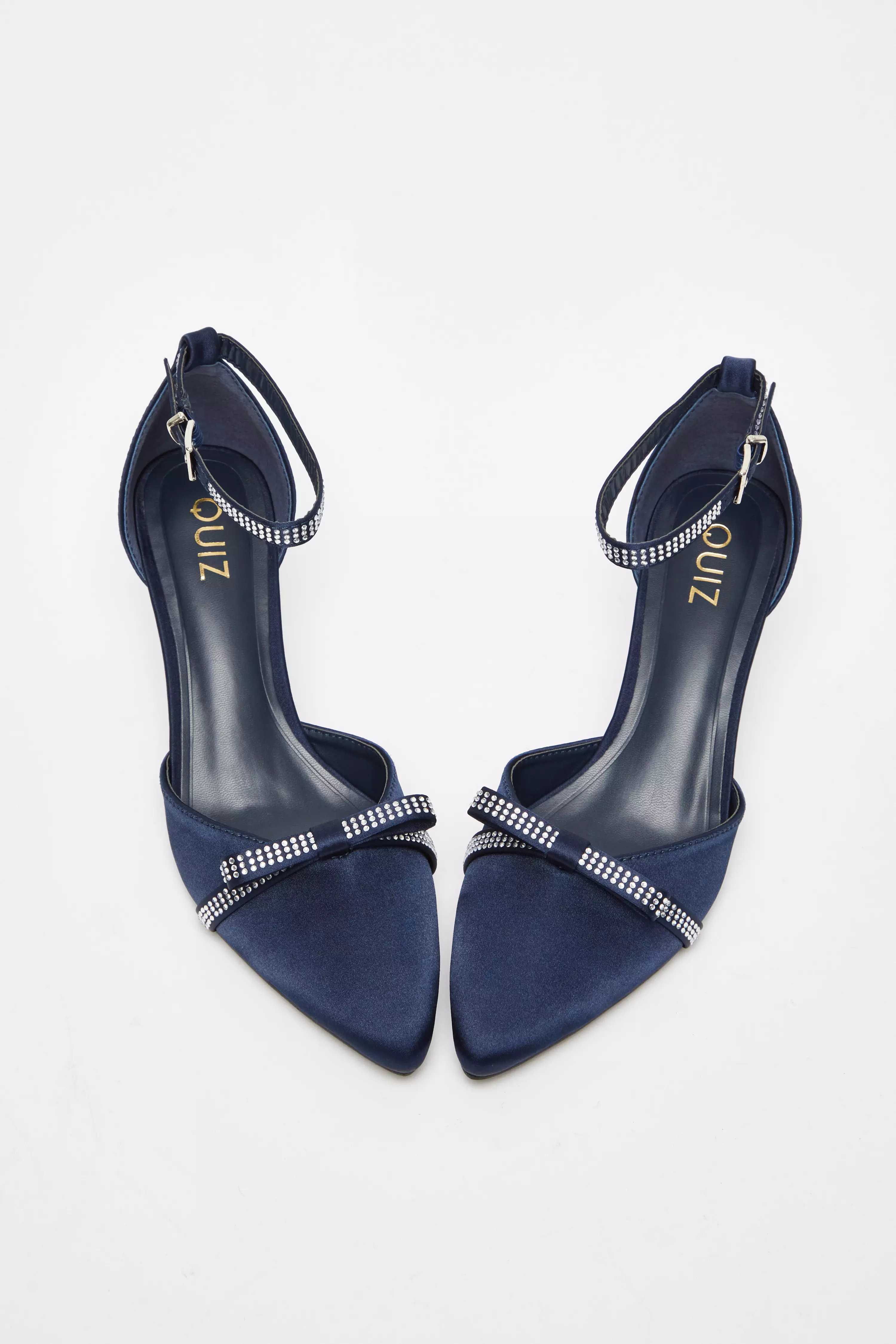 Navy Diamante Low Court Heels
