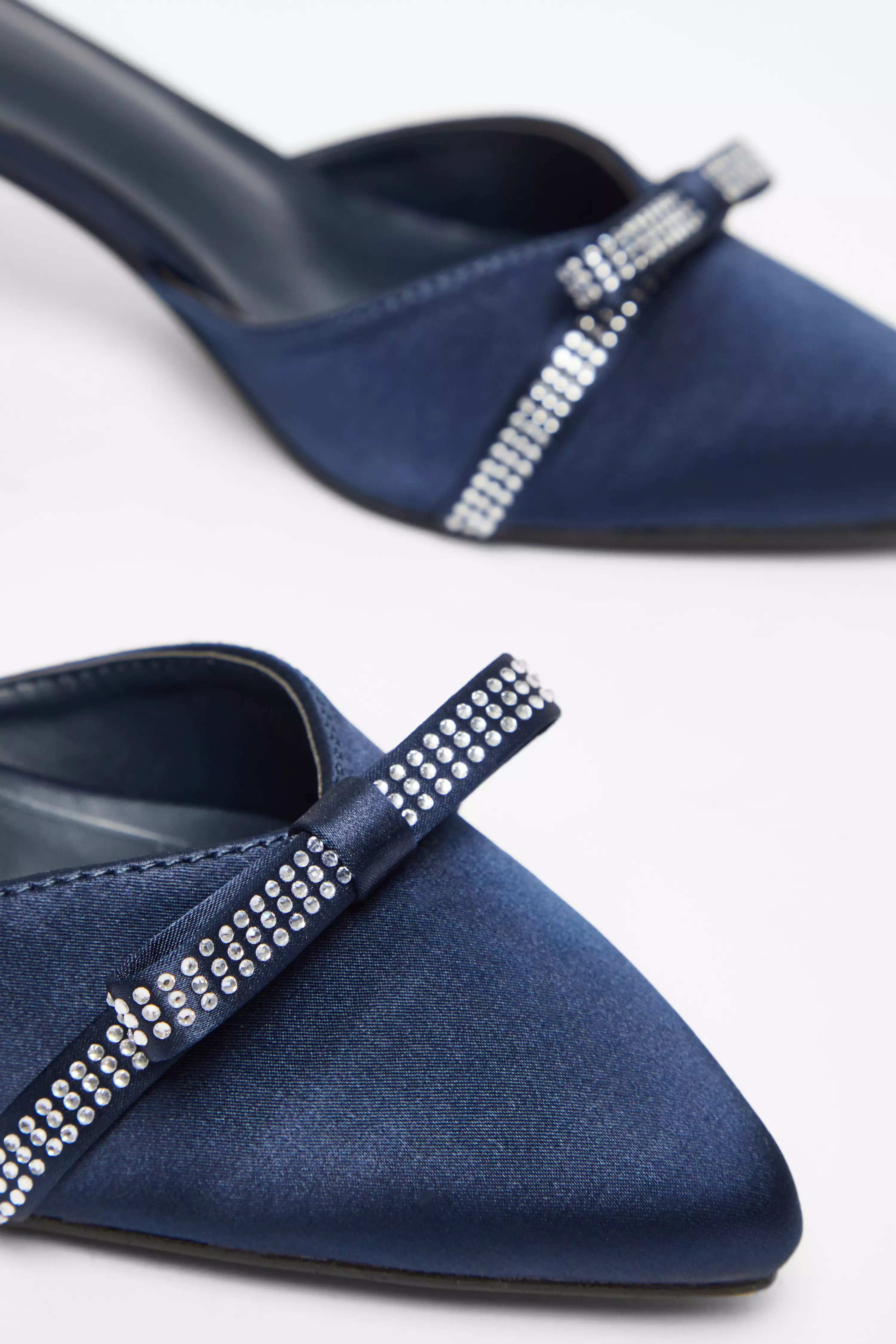 Navy Diamante Low Court Heels
