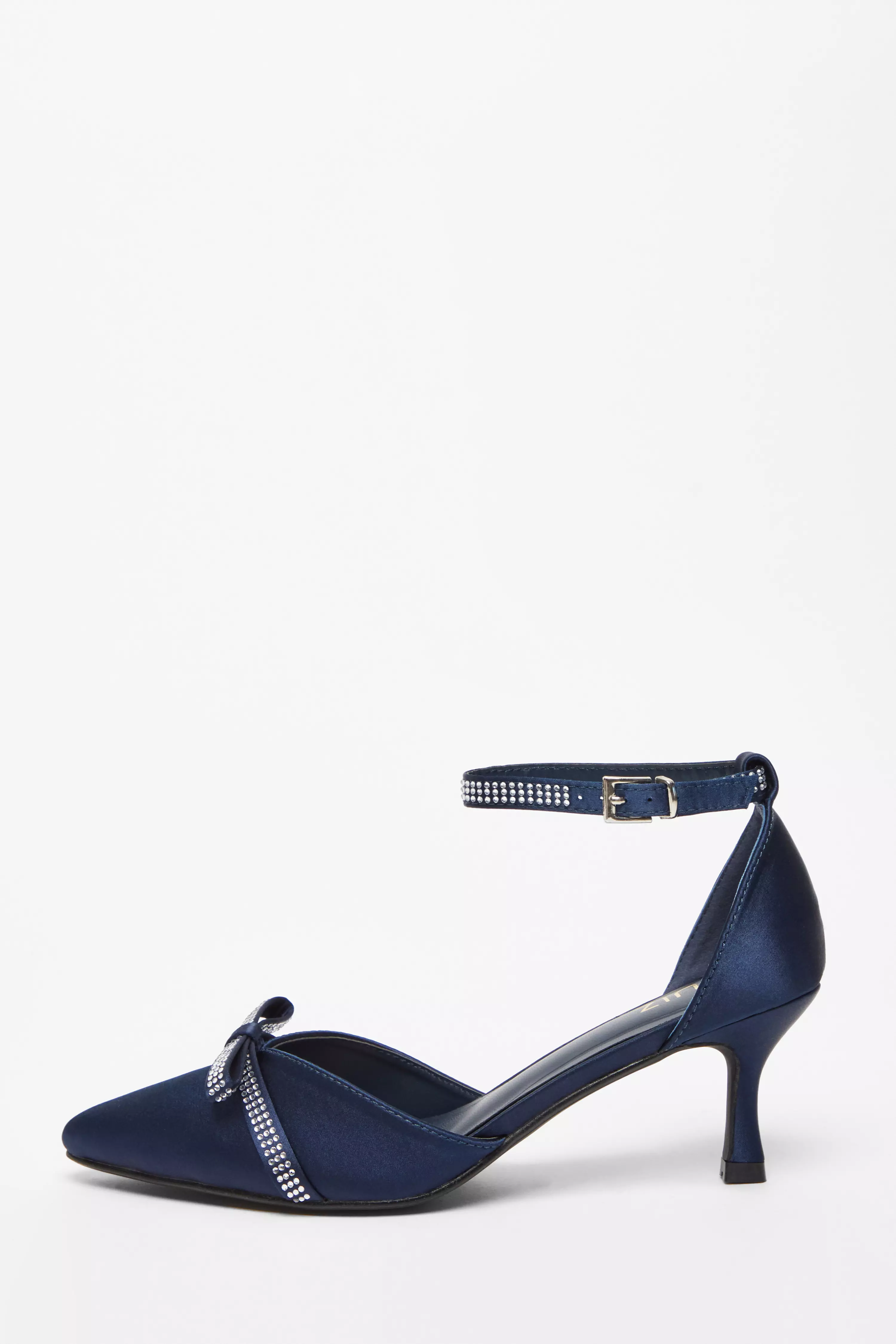 Navy Diamante Low Court Heels
