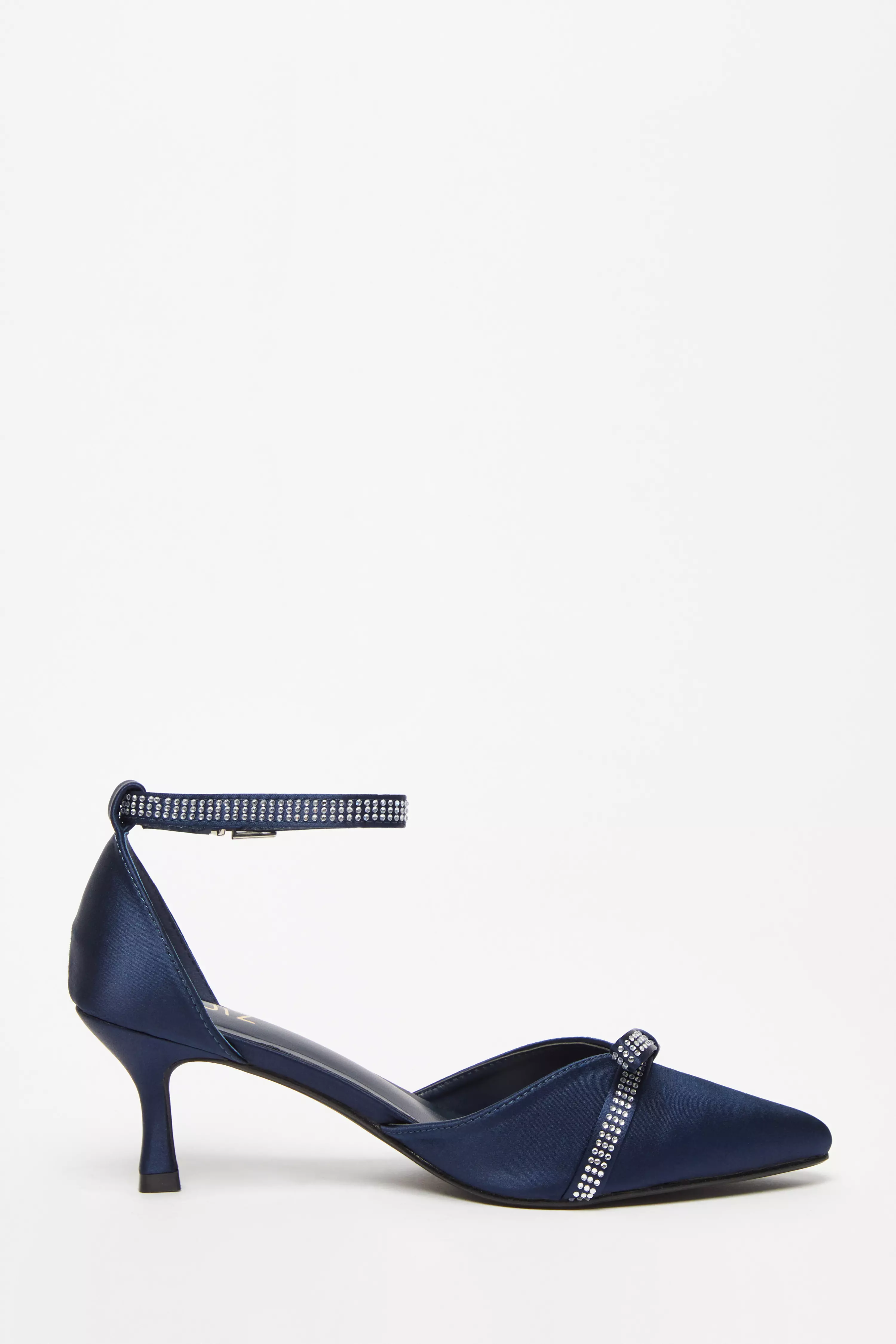 Navy Diamante Low Court Heels
