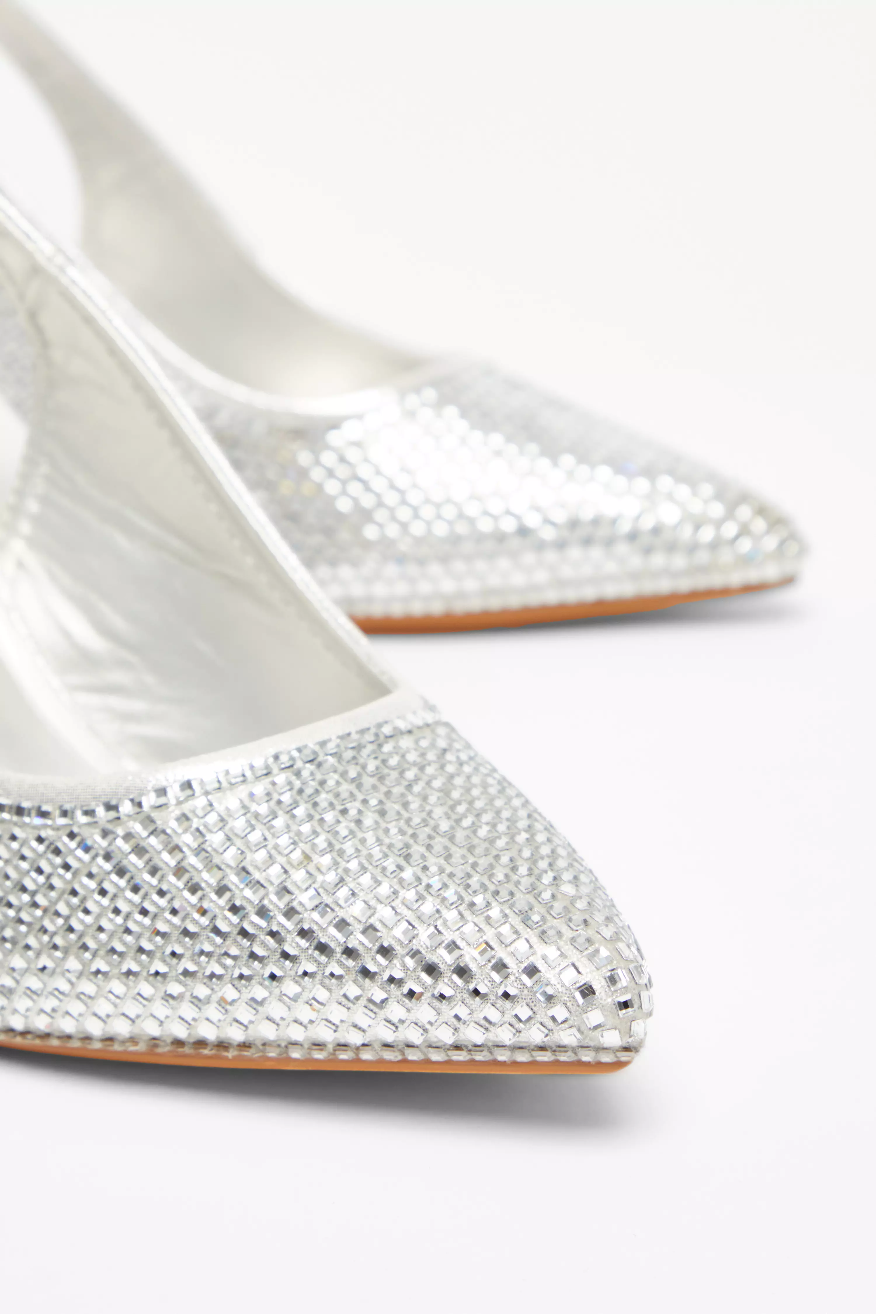 Silver Diamante Sling Back Court Heels
