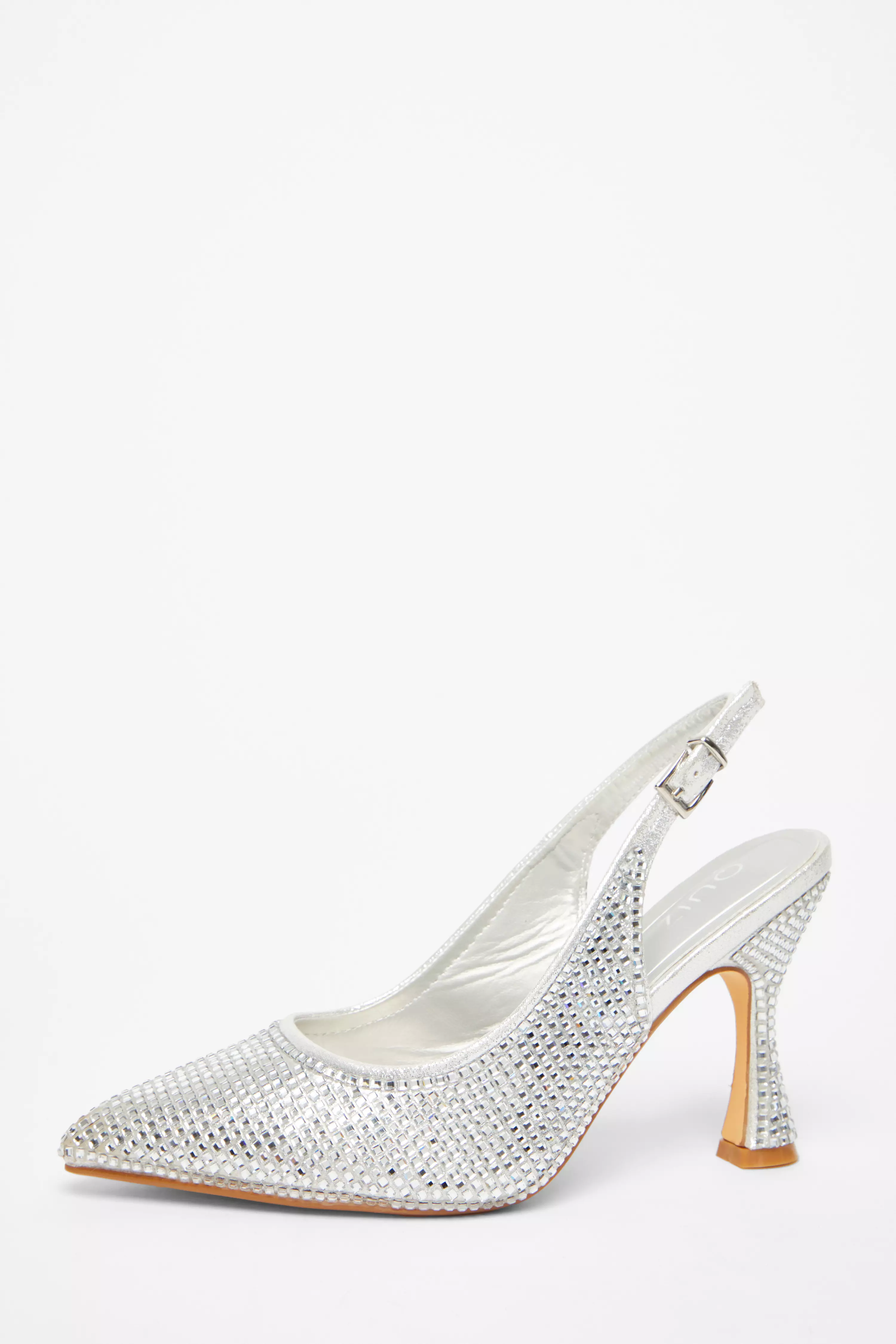 Silver Diamante Sling Back Court Heels
