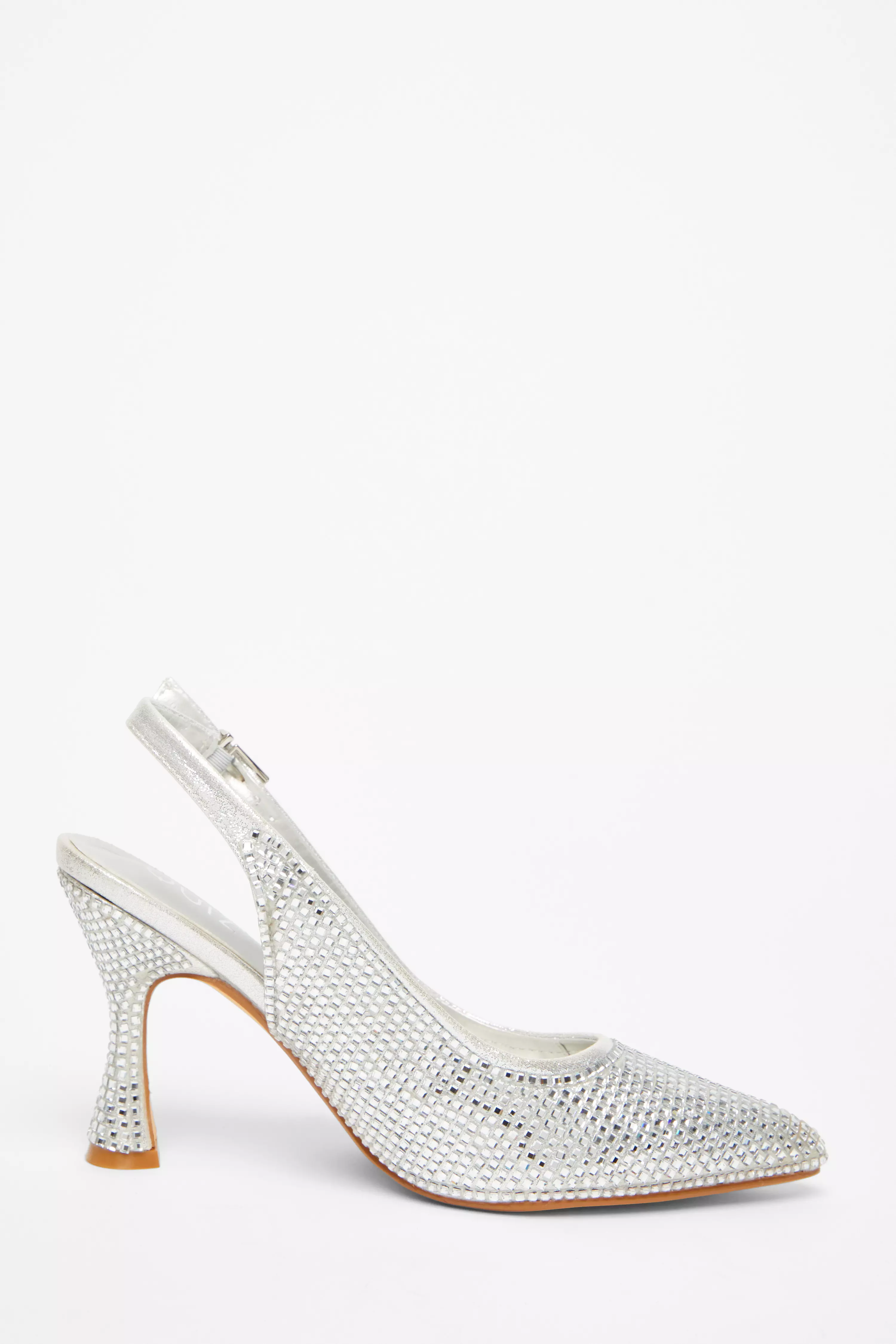 Silver Diamante Sling Back Court Heels
