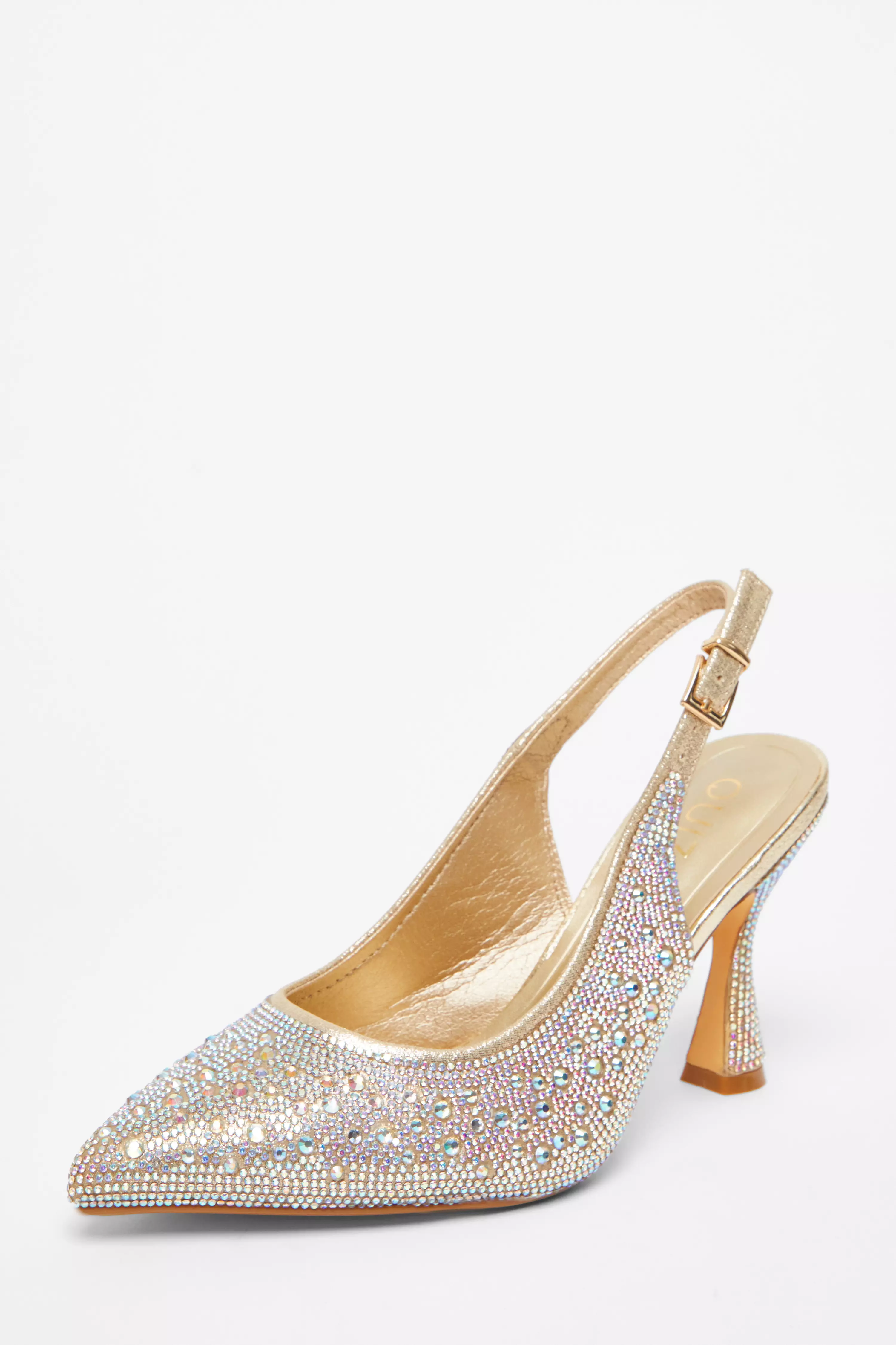 Gold Diamante Sling Back Court Heels
