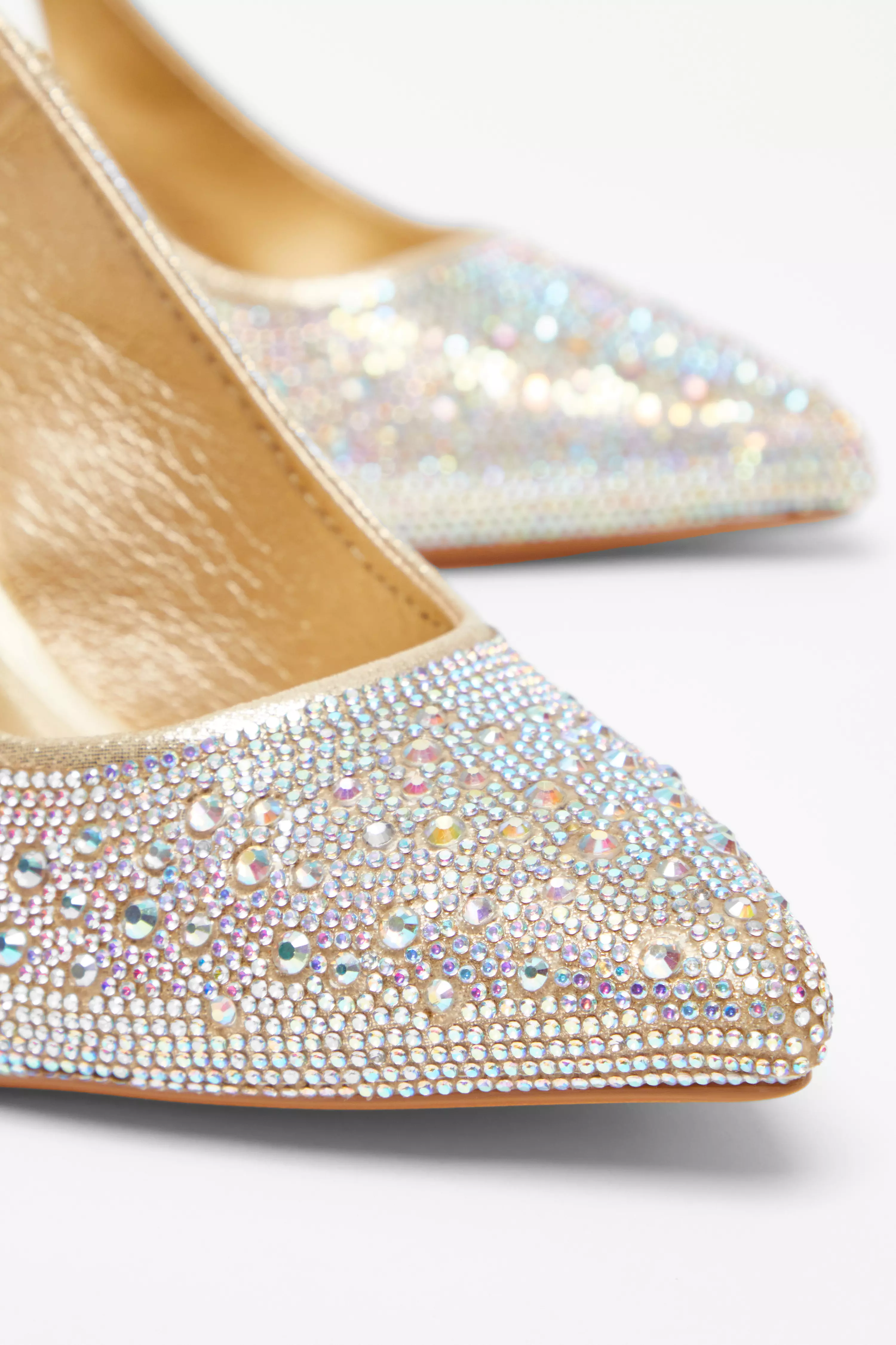 Gold Diamante Sling Back Court Heels