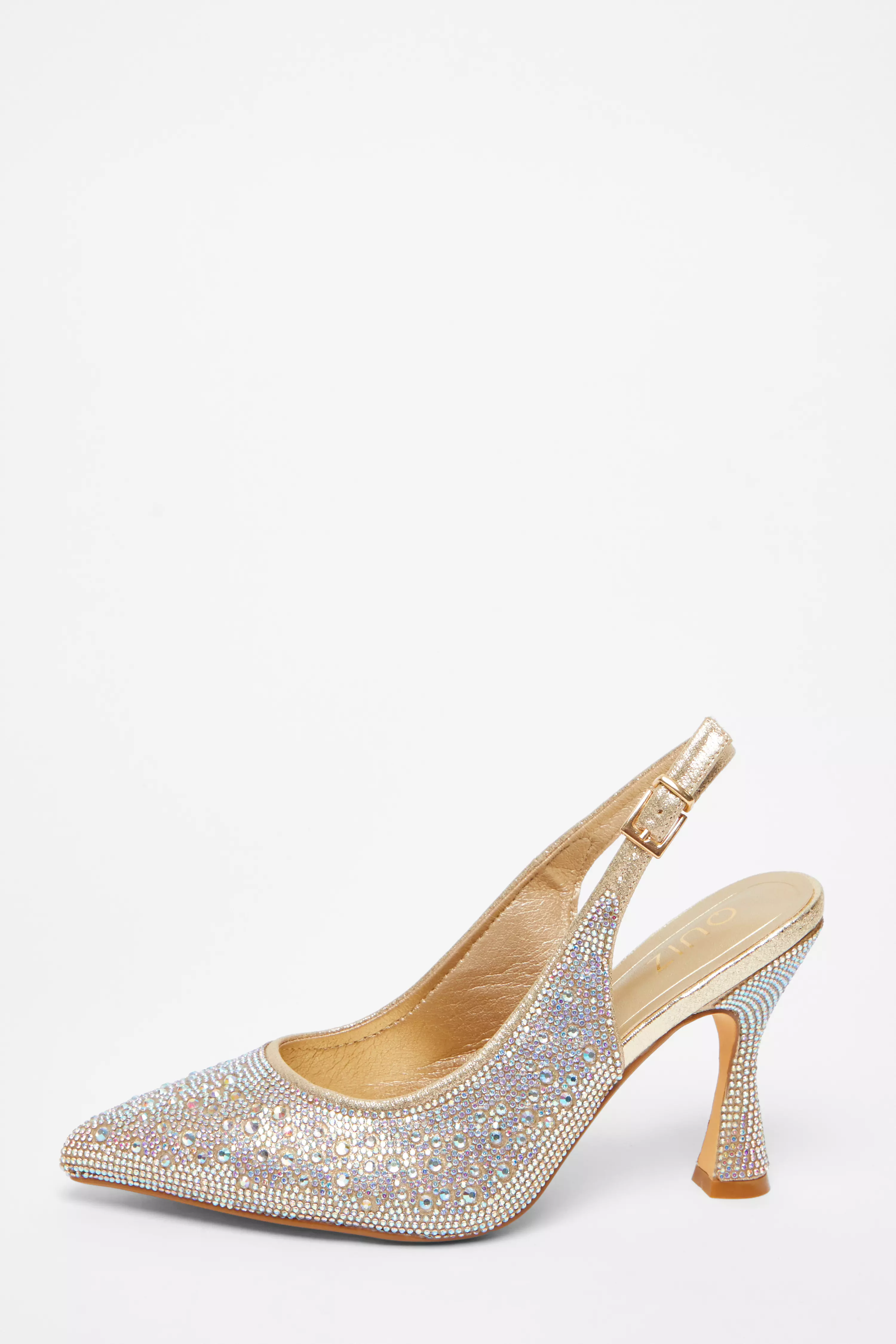 Gold Diamante Sling Back Court Heels
