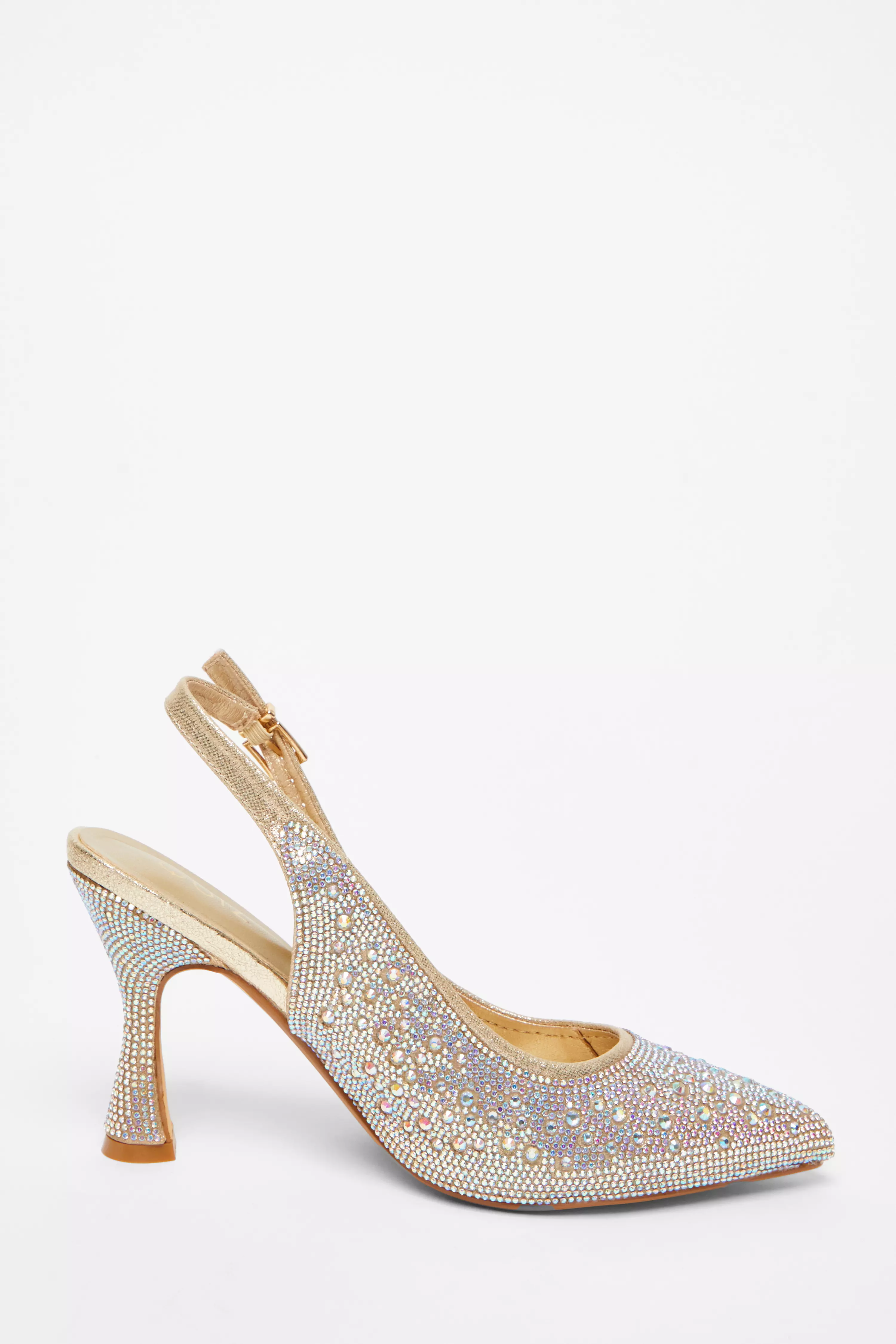 Gold Diamante Sling Back Court Heels
