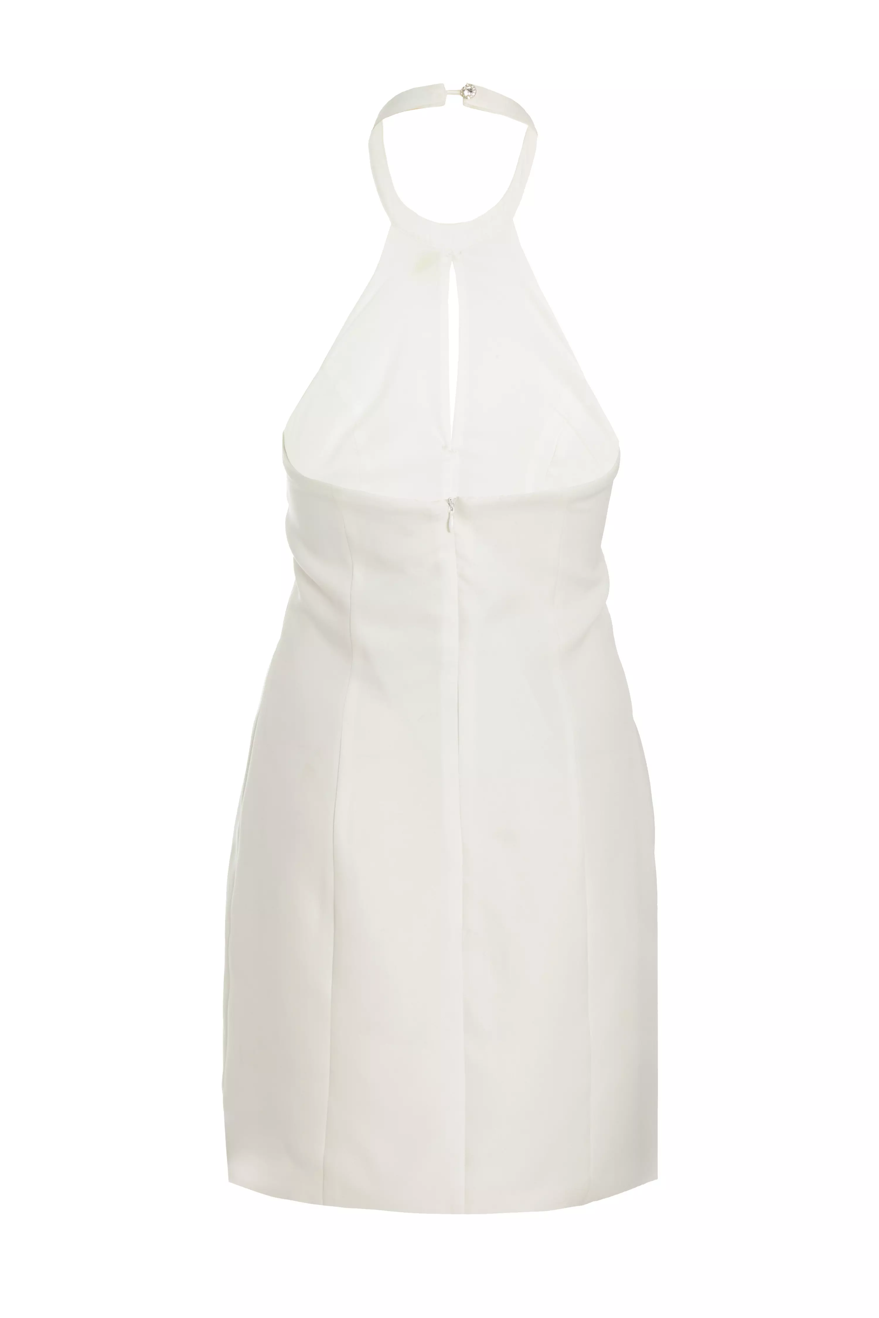 White Diamante Bow Halter Neck Mini Dress