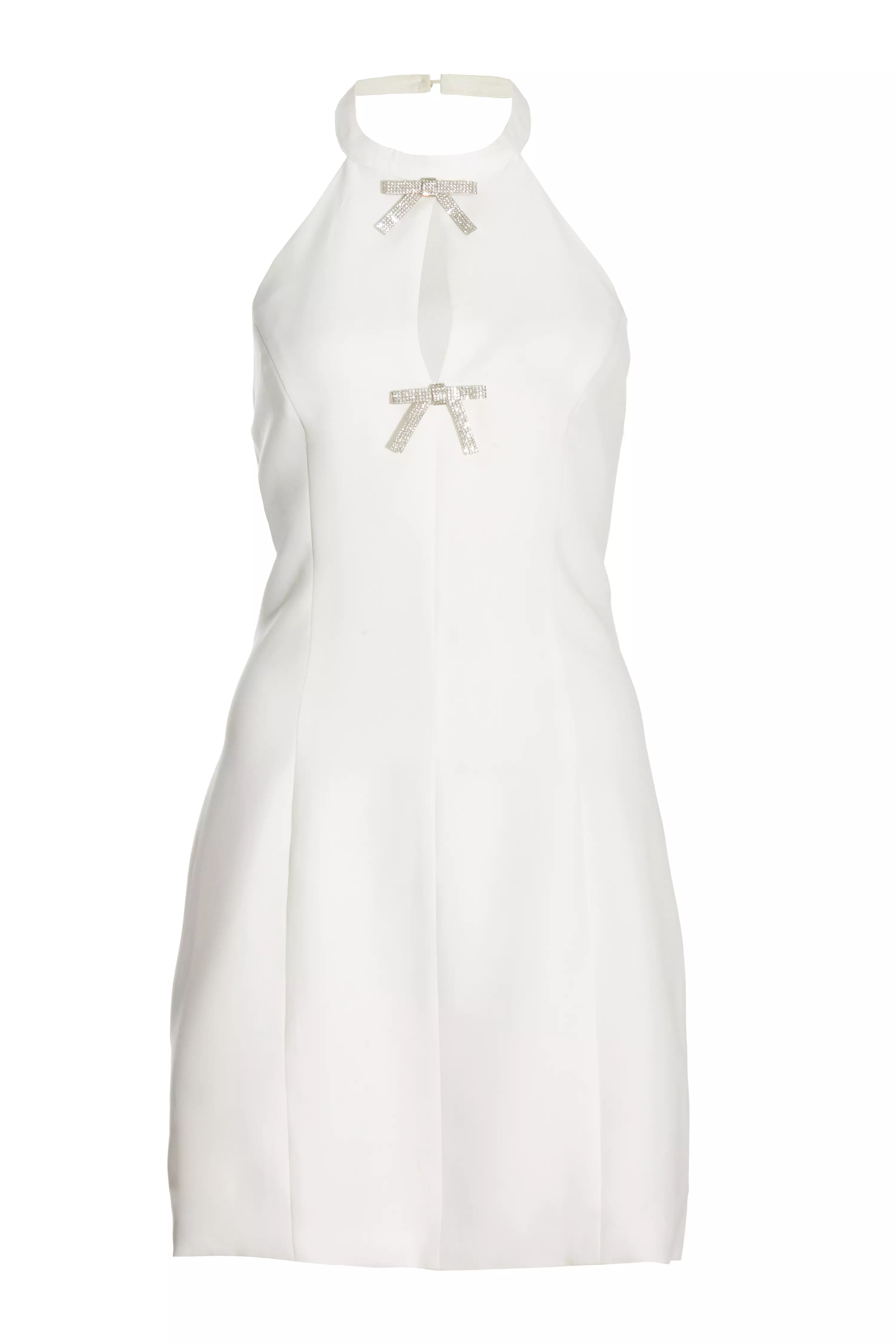 White Diamante Bow Halter Neck Mini Dress