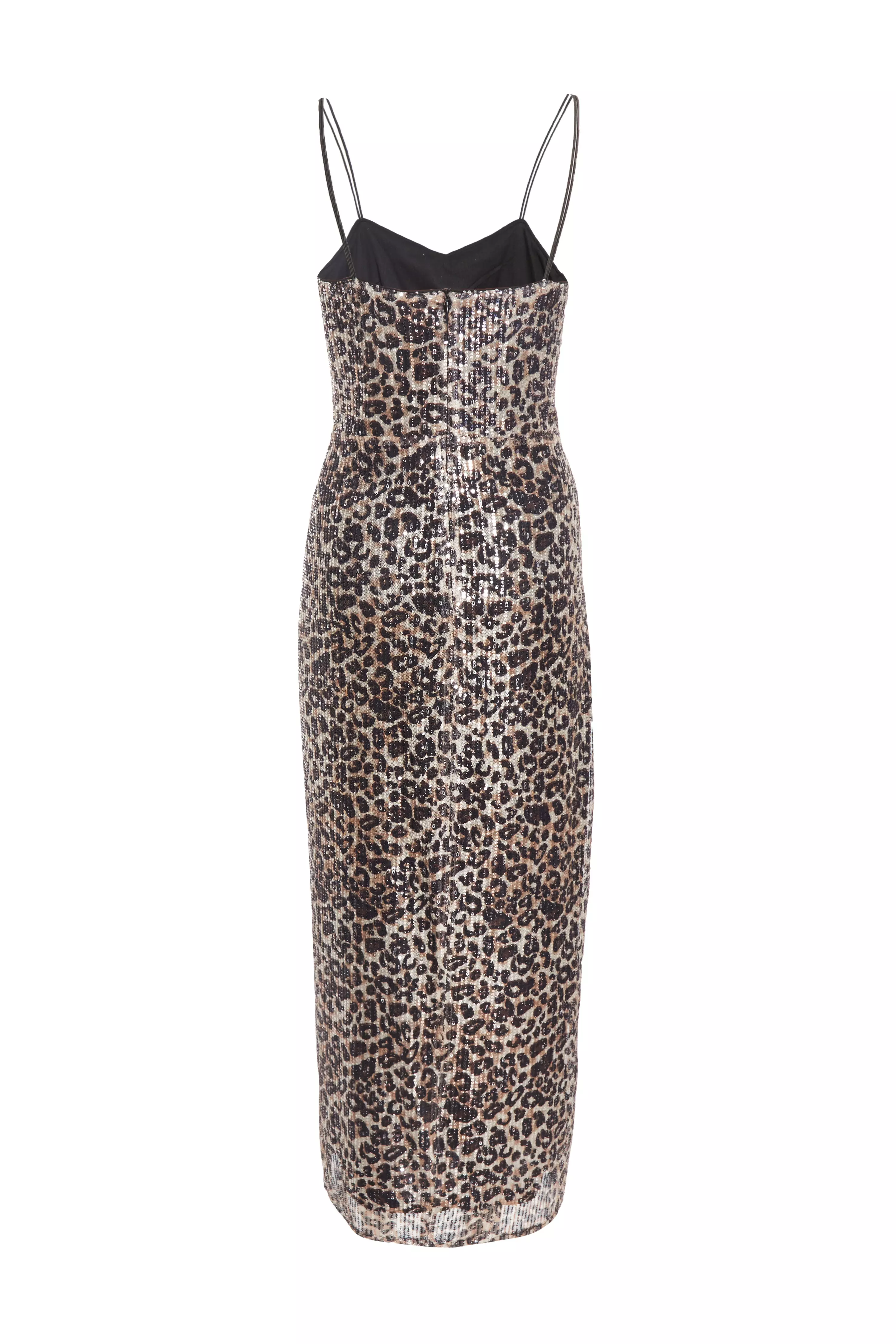 Brown Sequin Leopard Print Midaxi Dress