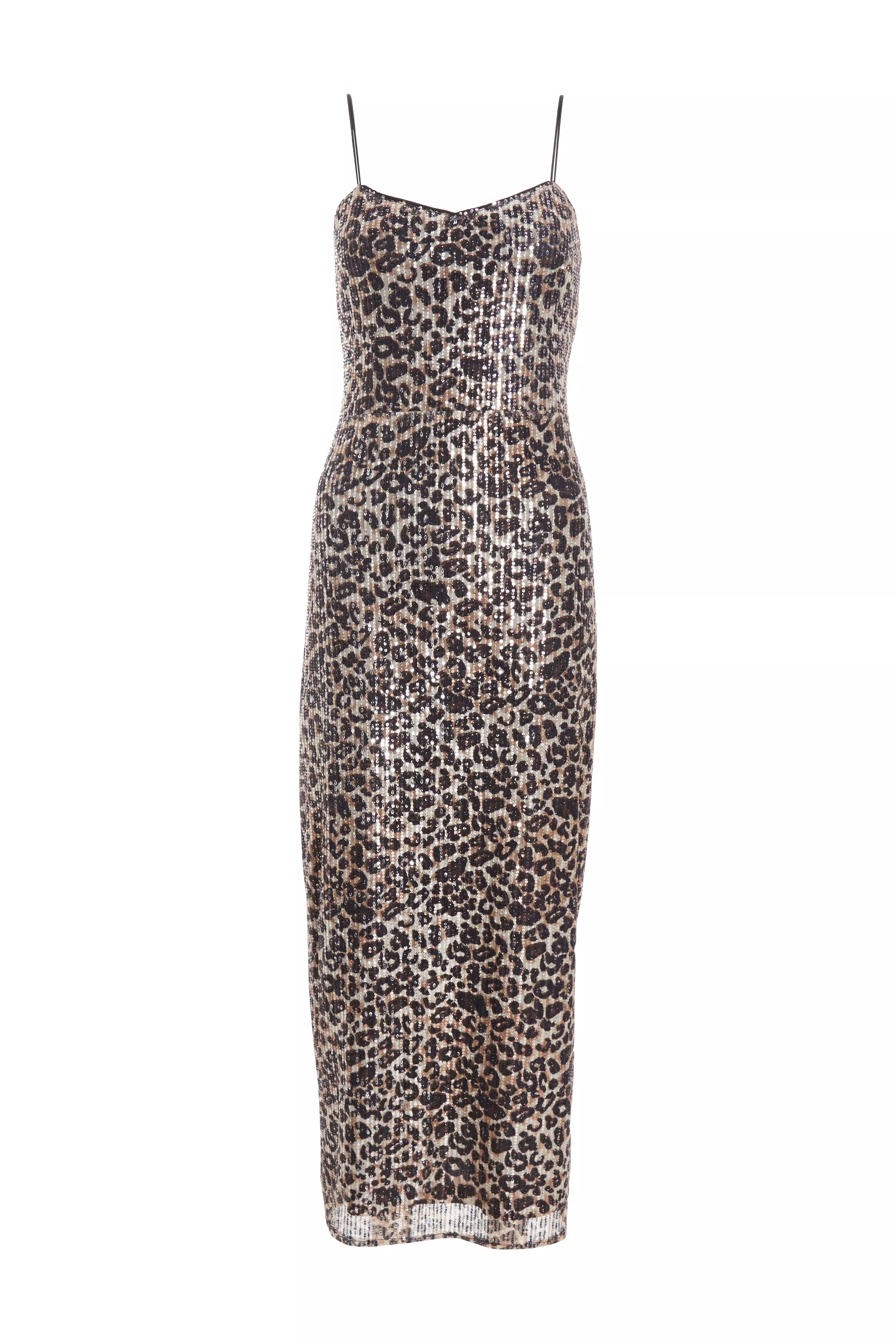 Brown Sequin Leopard Print Midaxi Dress