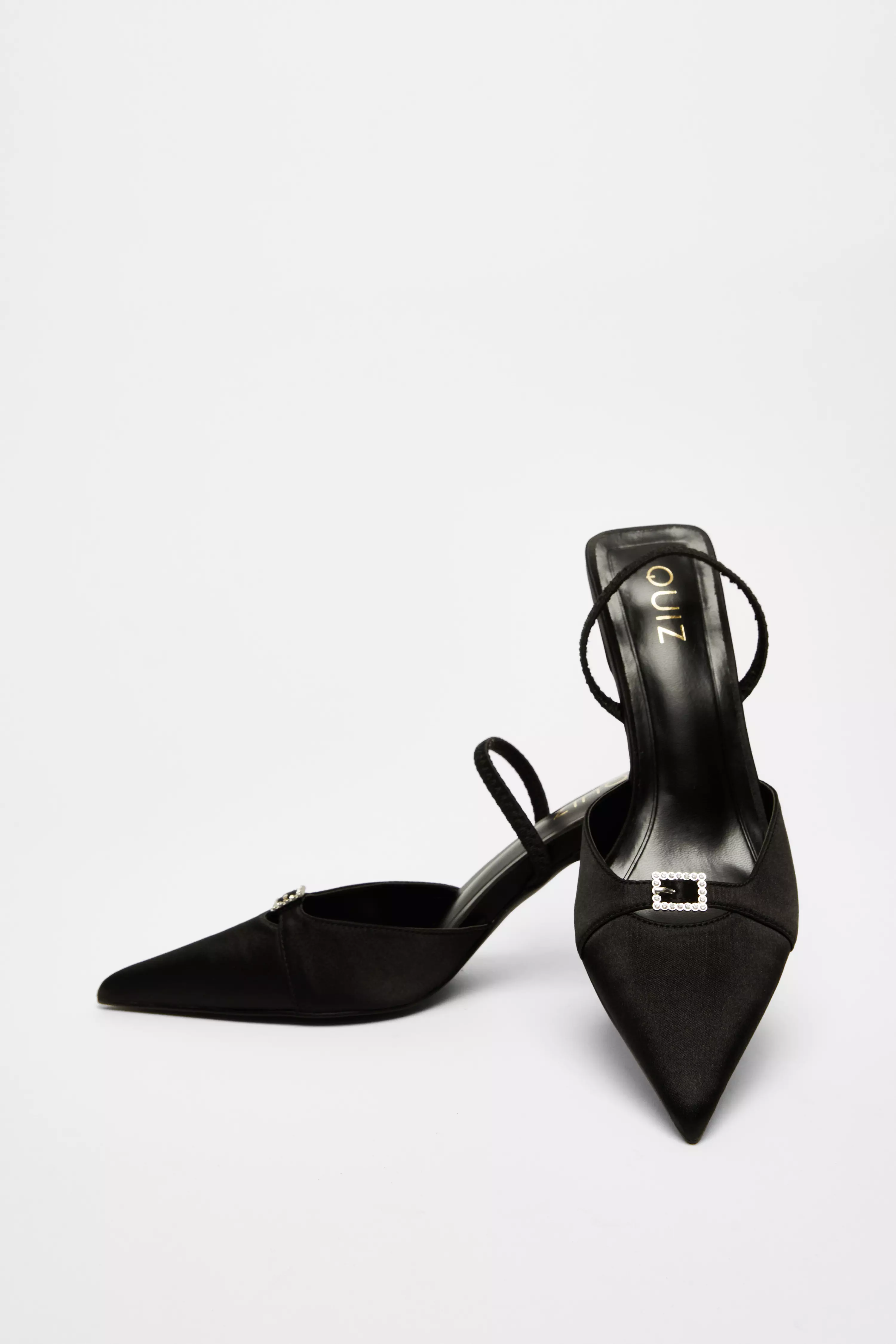 Black Diamante Buckle Court Heels
