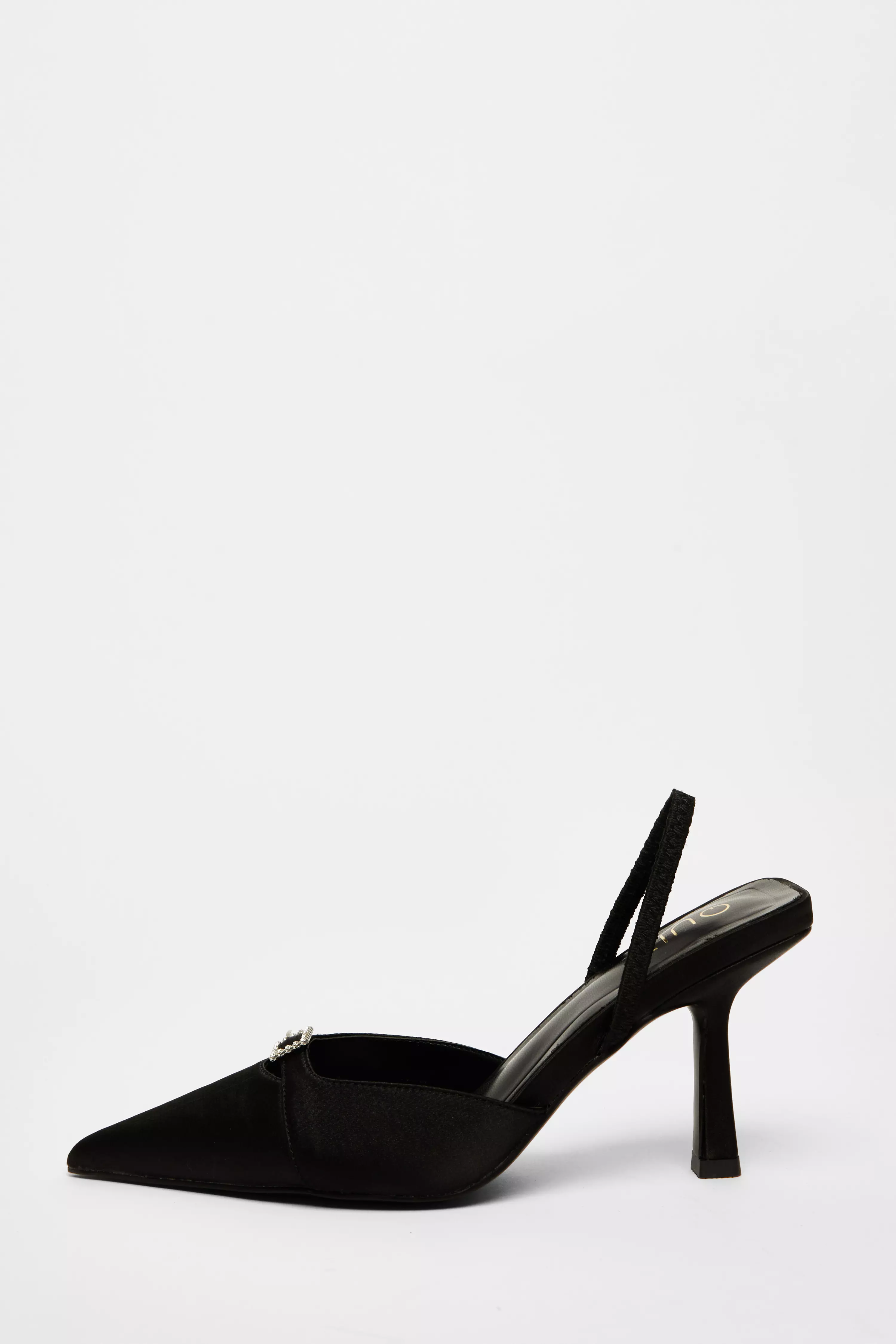 Black Diamante Buckle Court Heels