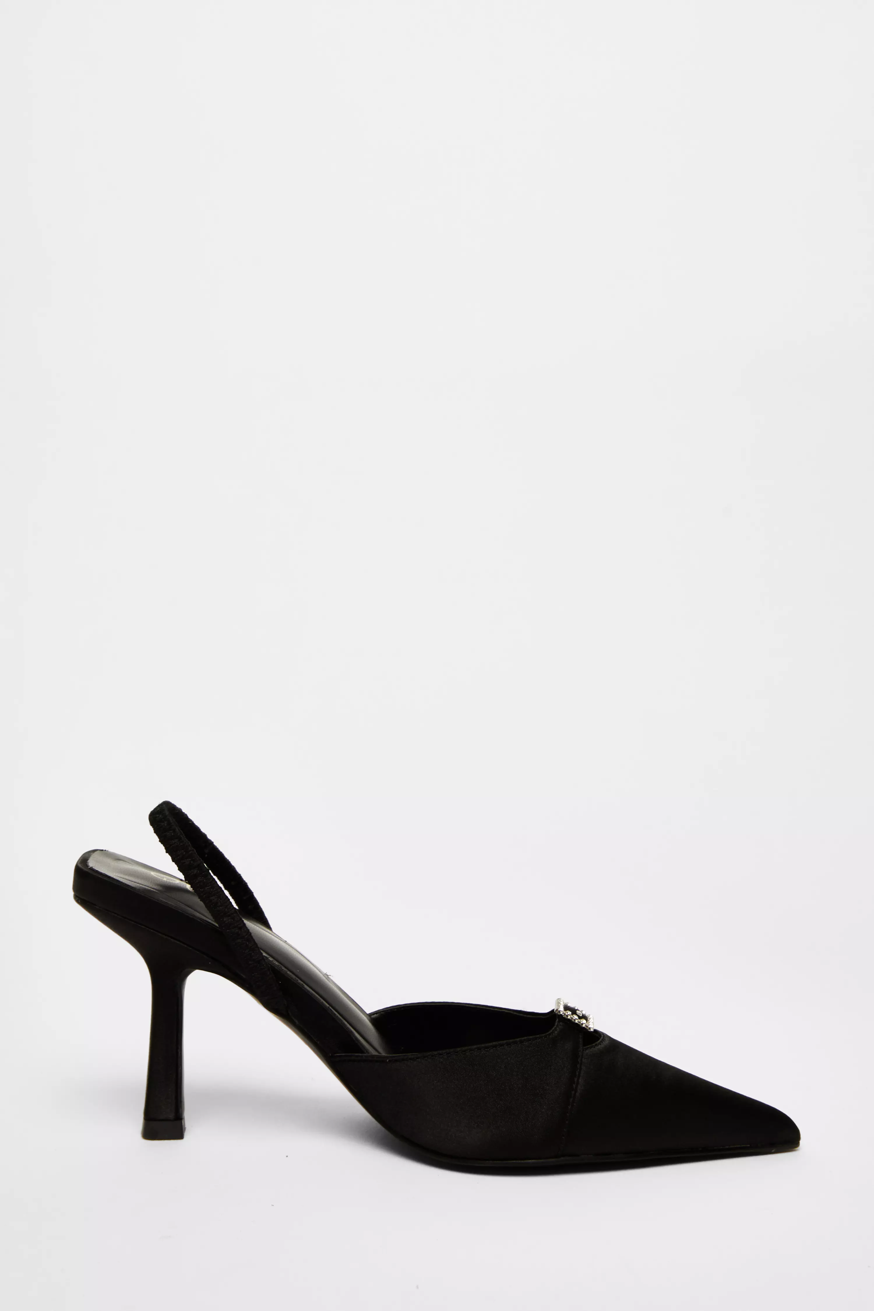 Black Diamante Buckle Court Heels