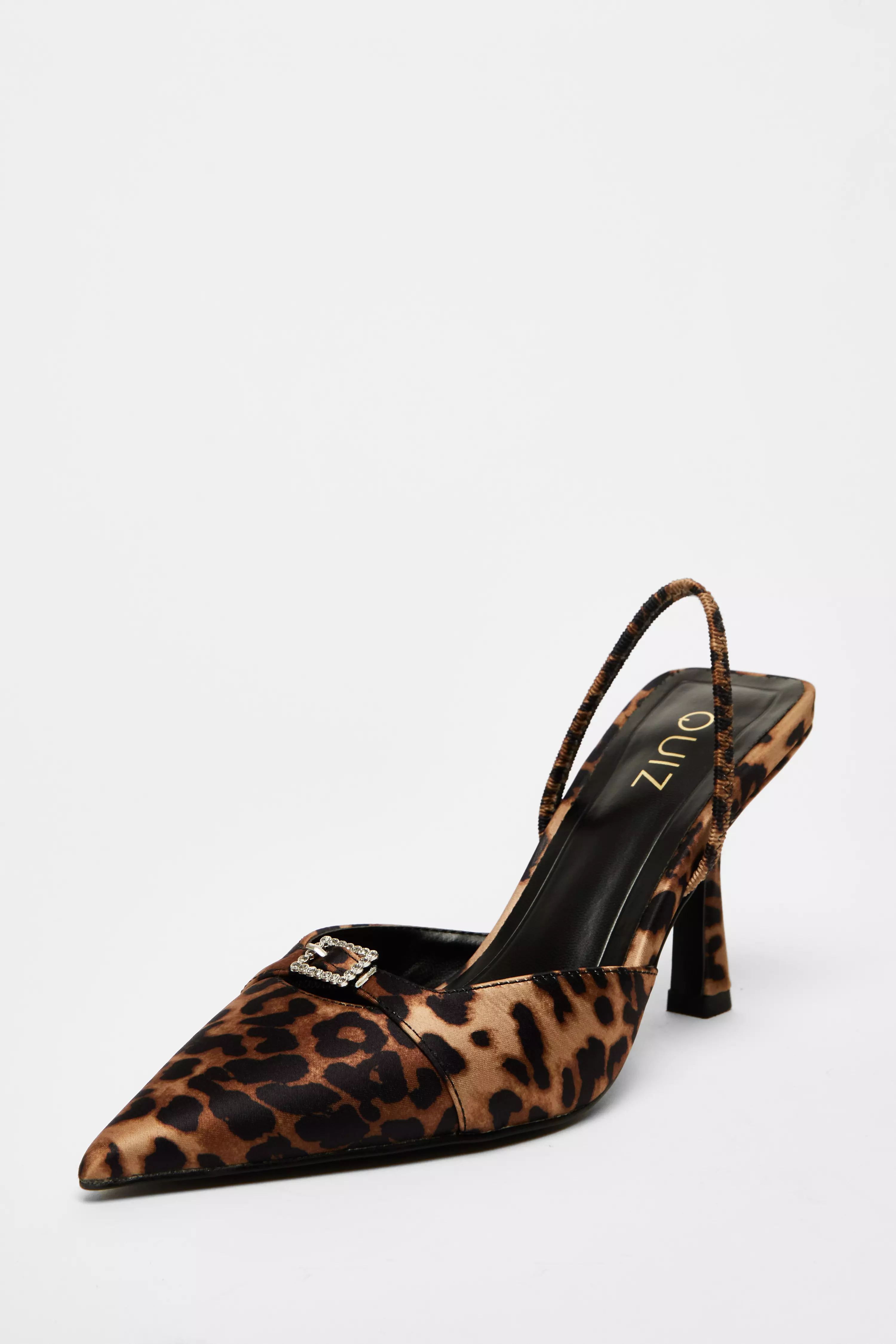 Leopard Print Diamante Buckle Court Heels