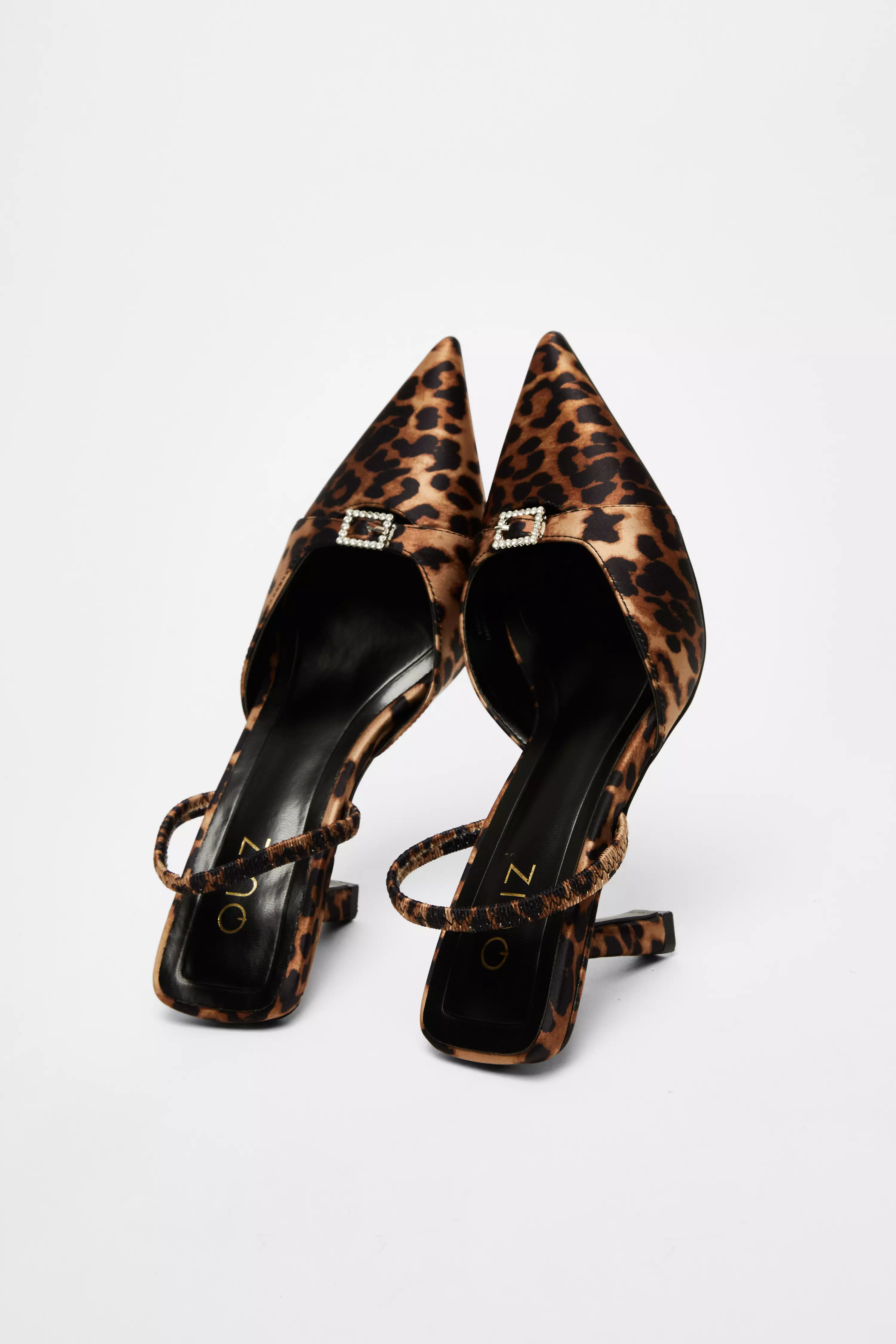 Leopard Print Diamante Buckle Court Heels