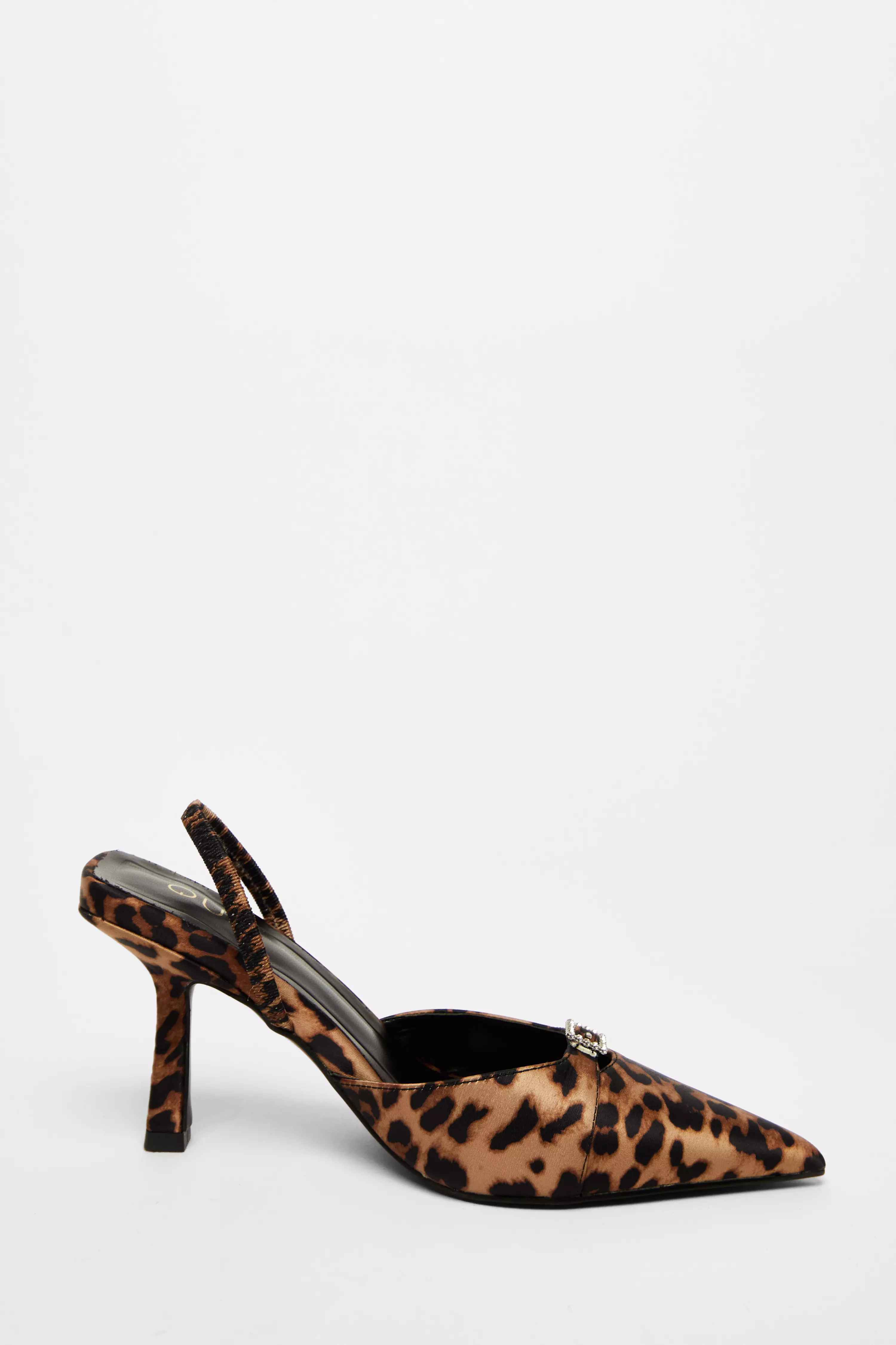 Leopard Print Diamante Buckle Court Heels