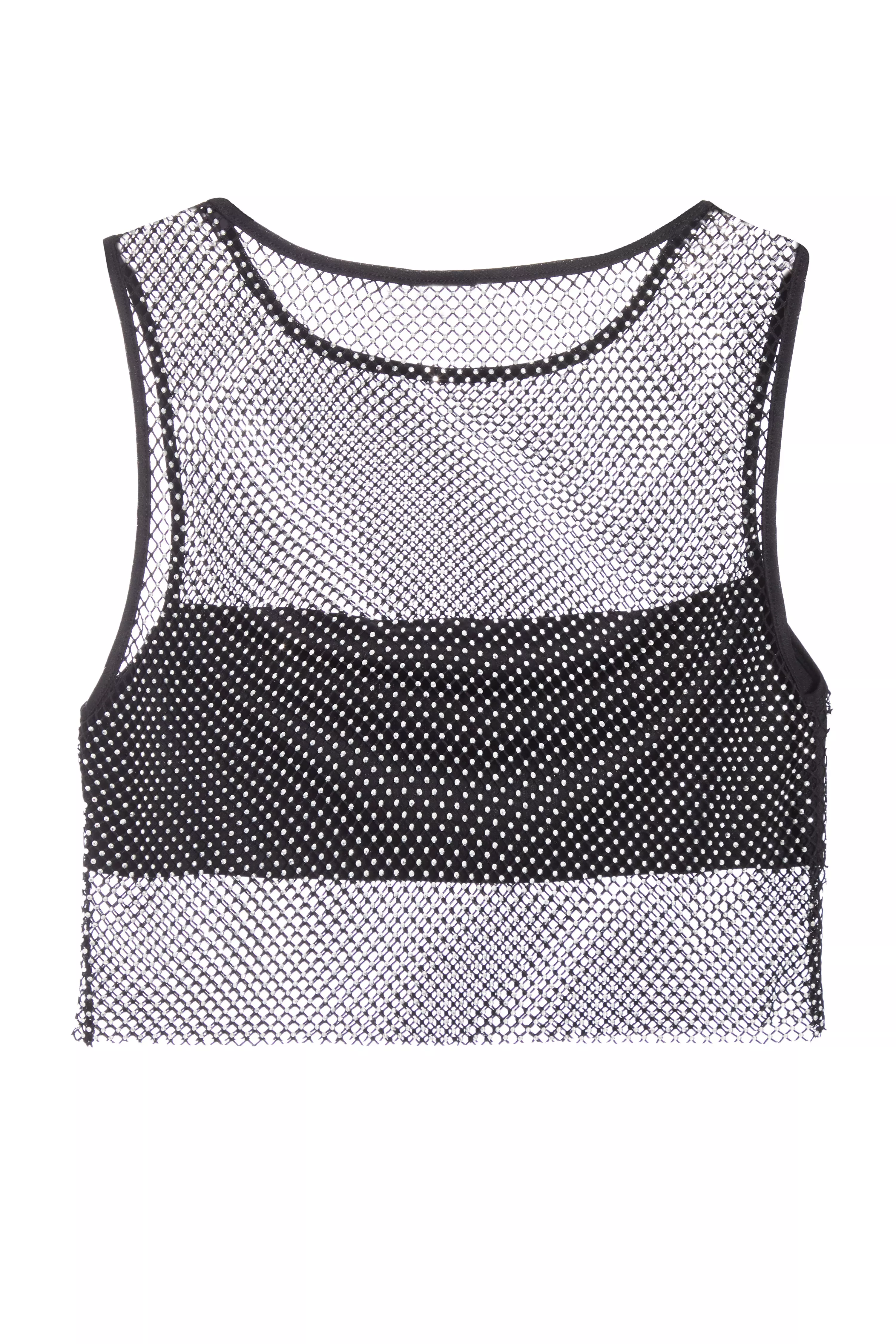 Black Mesh Diamante Crop Top