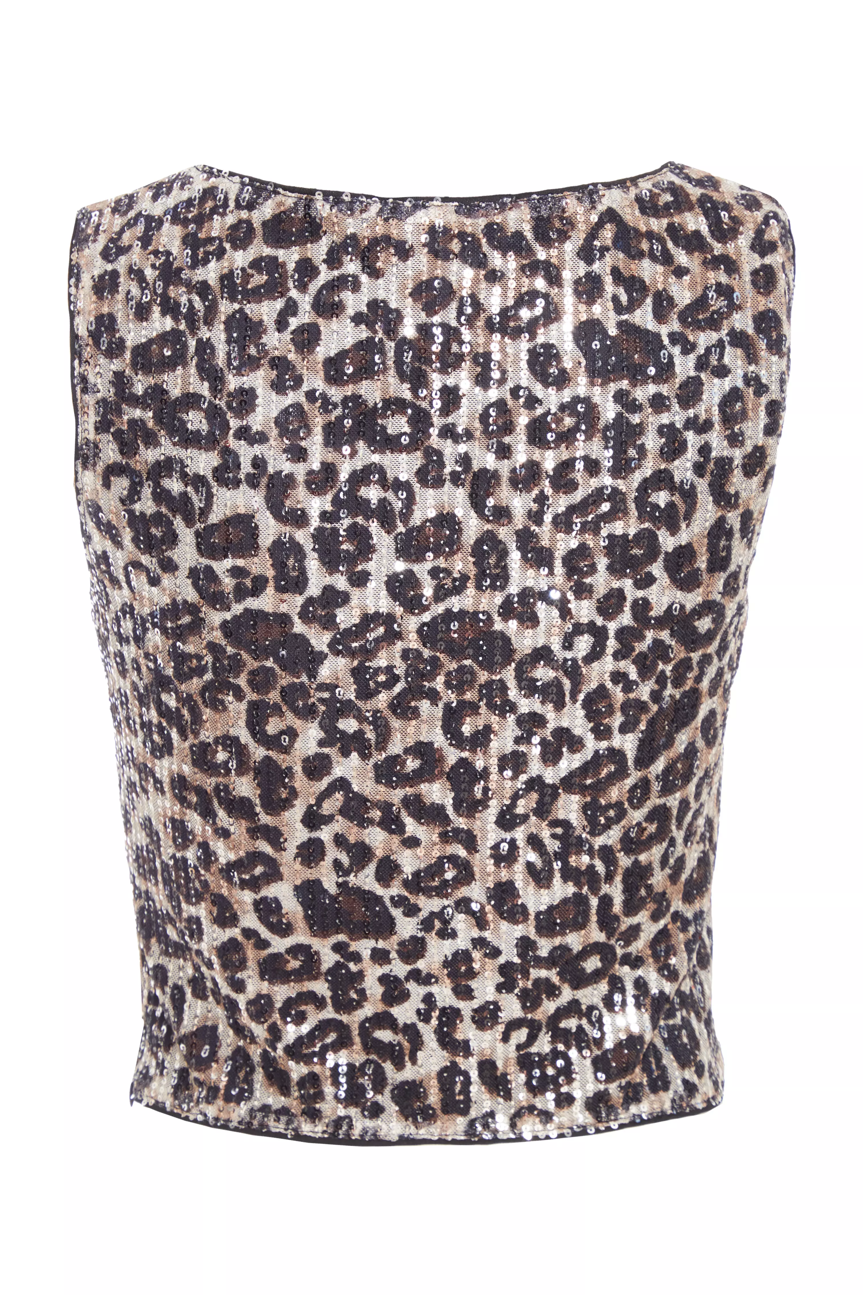 Brown Sequin Leopard Print Crop Top