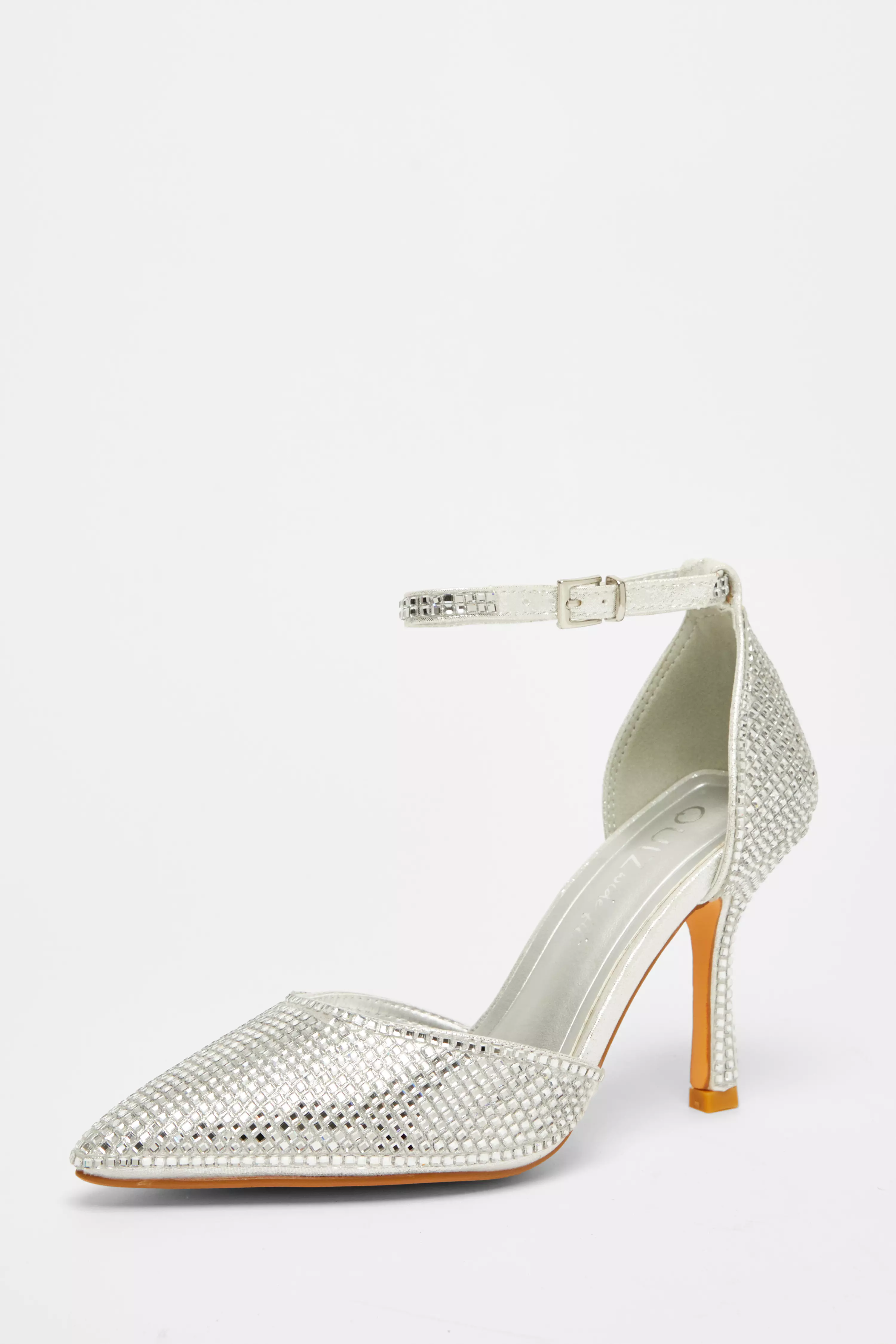 Wide Fit Silver Diamante Court Heels