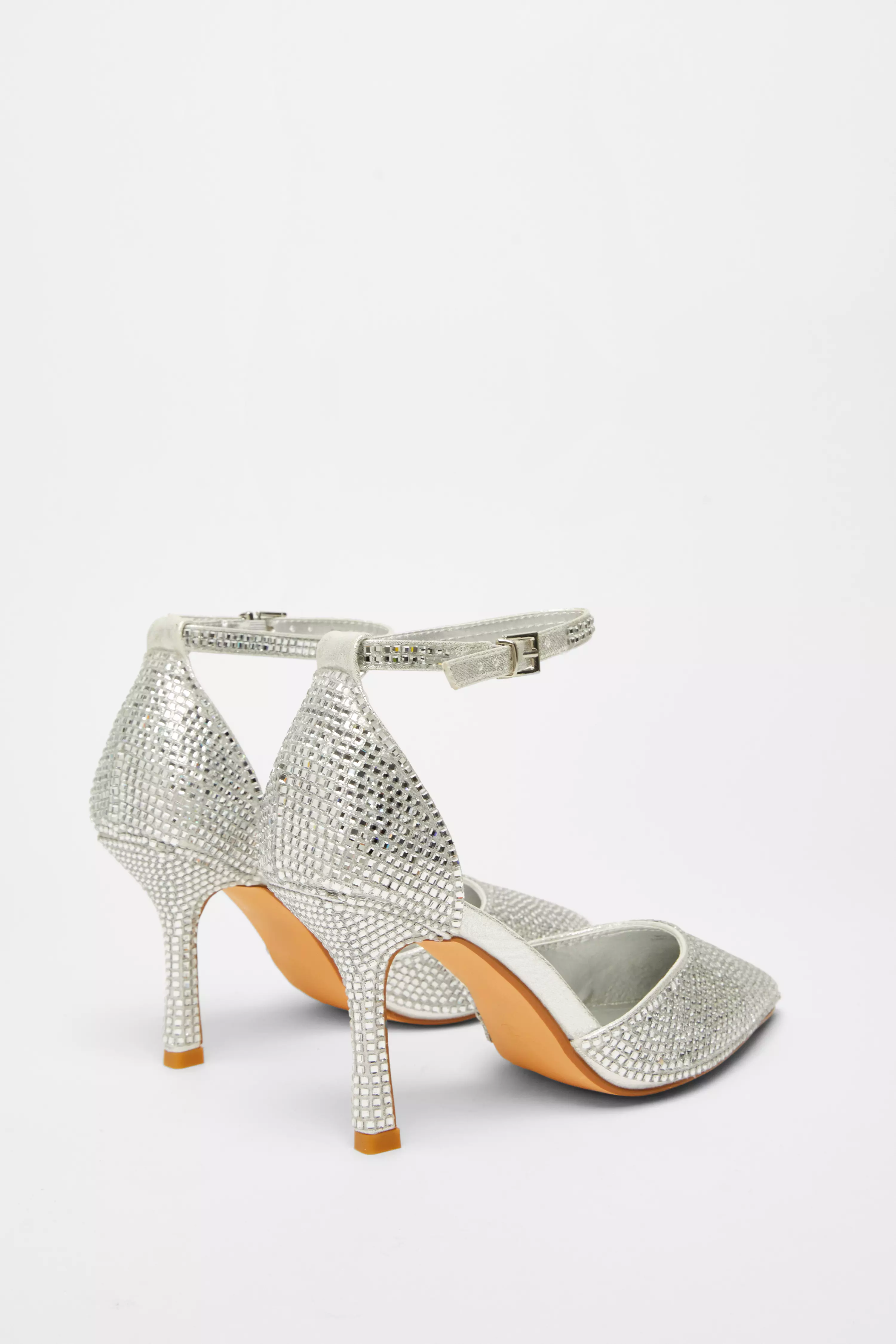 Wide Fit Silver Diamante Court Heels