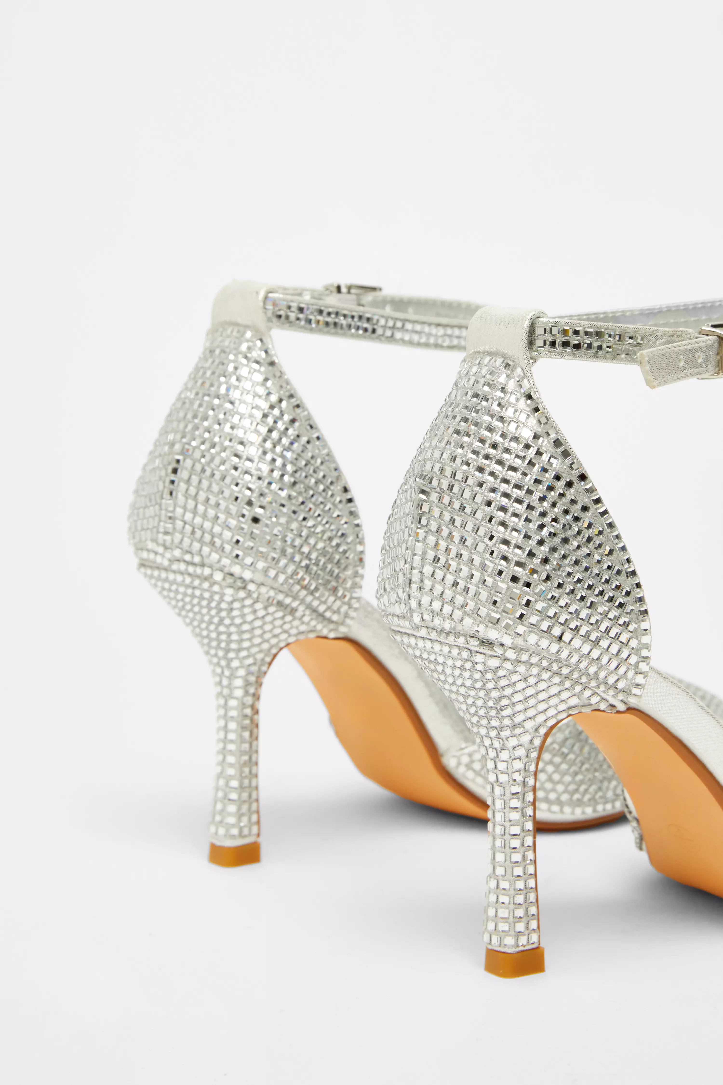 Wide Fit Silver Diamante Court Heels