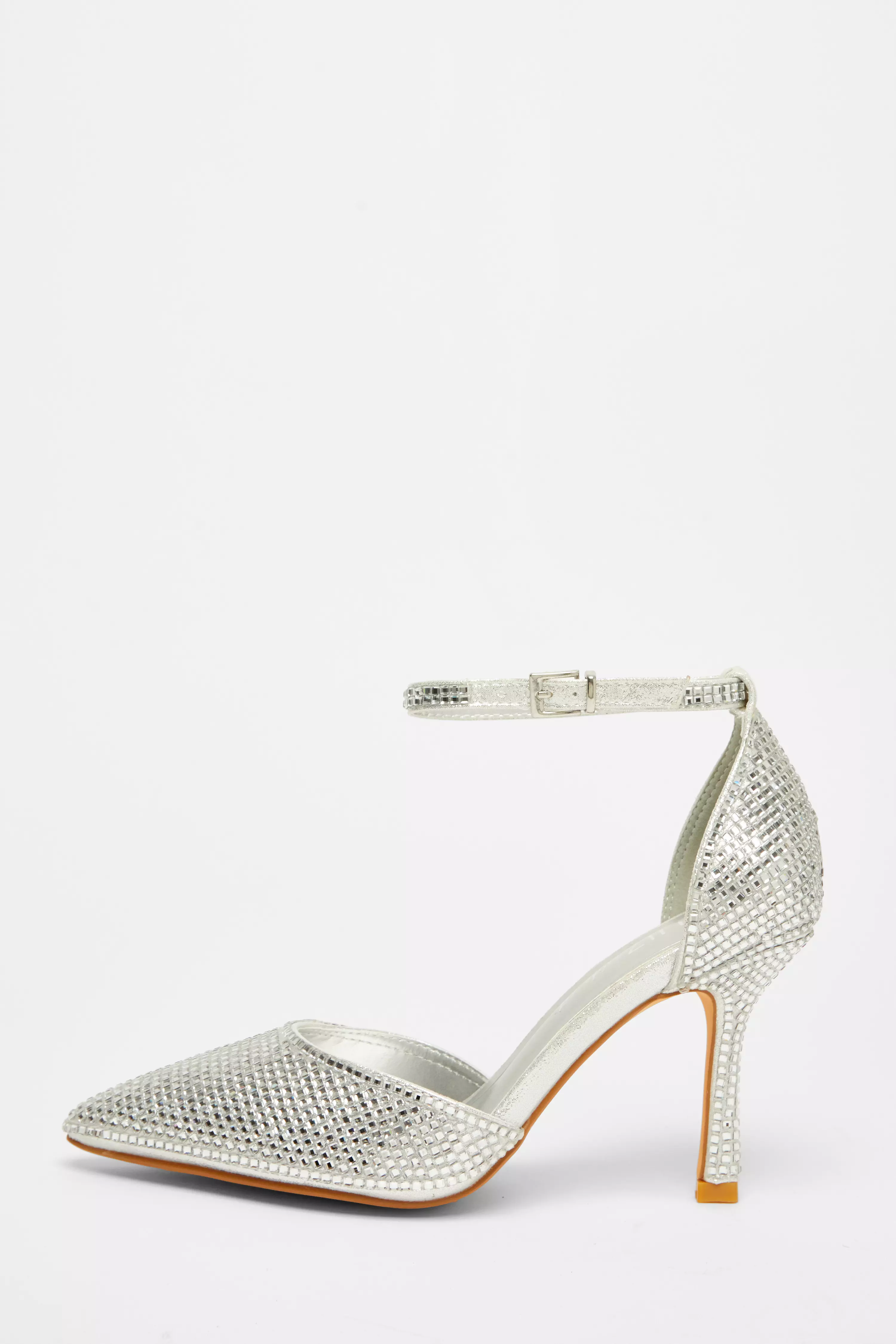 Wide Fit Silver Diamante Court Heels