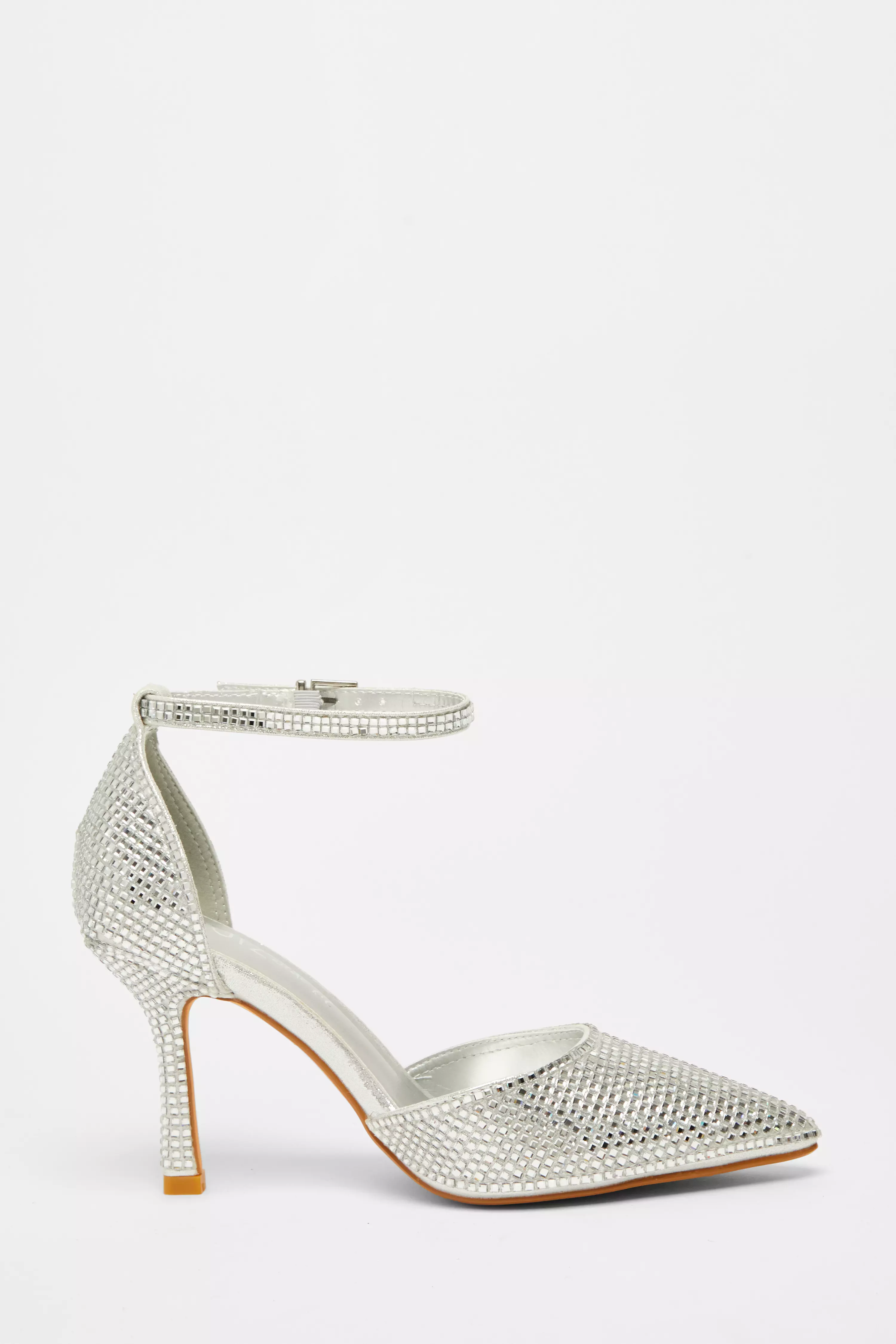 Wide Fit Silver Diamante Court Heels