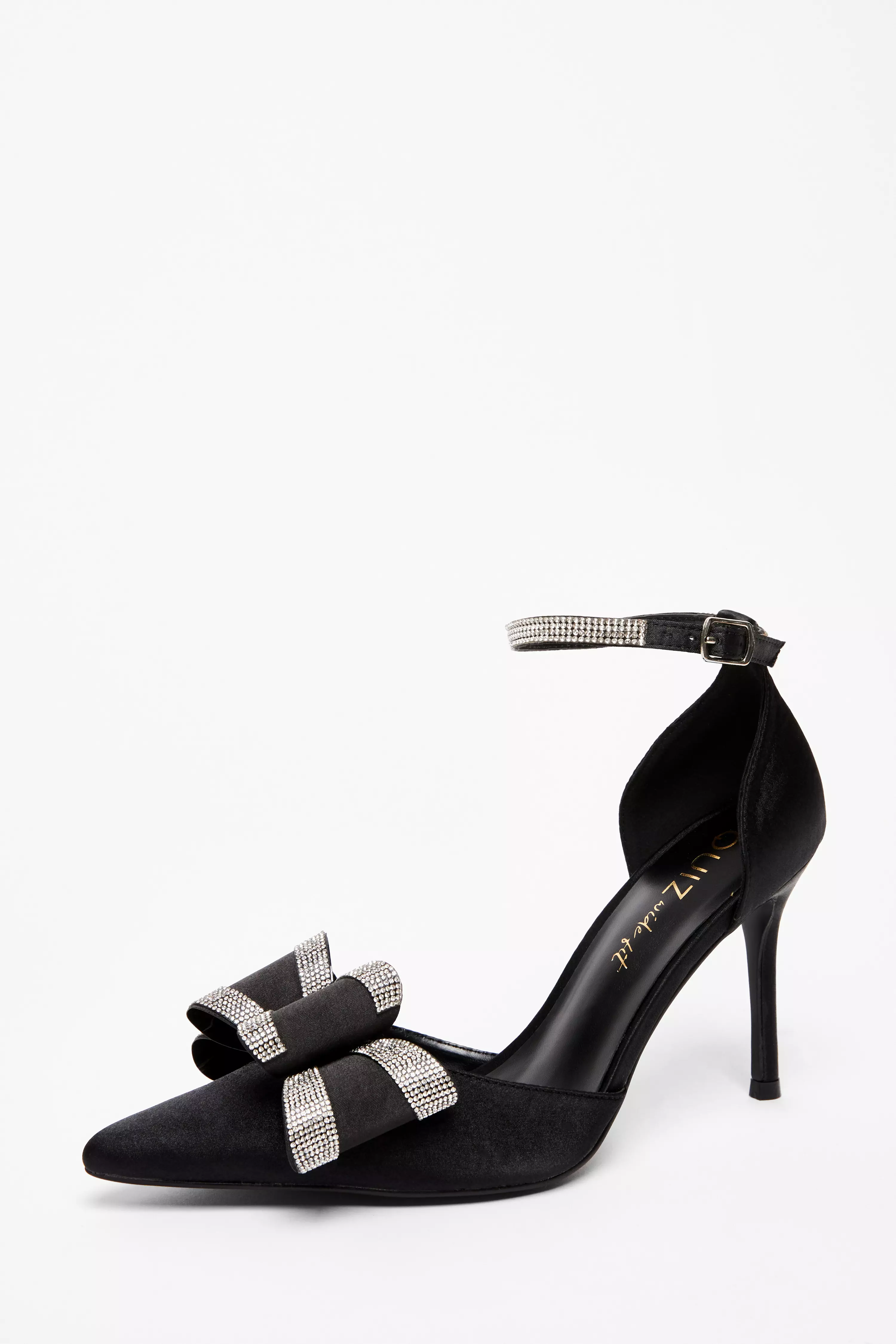 Wide Fit Black Diamante Court Heels