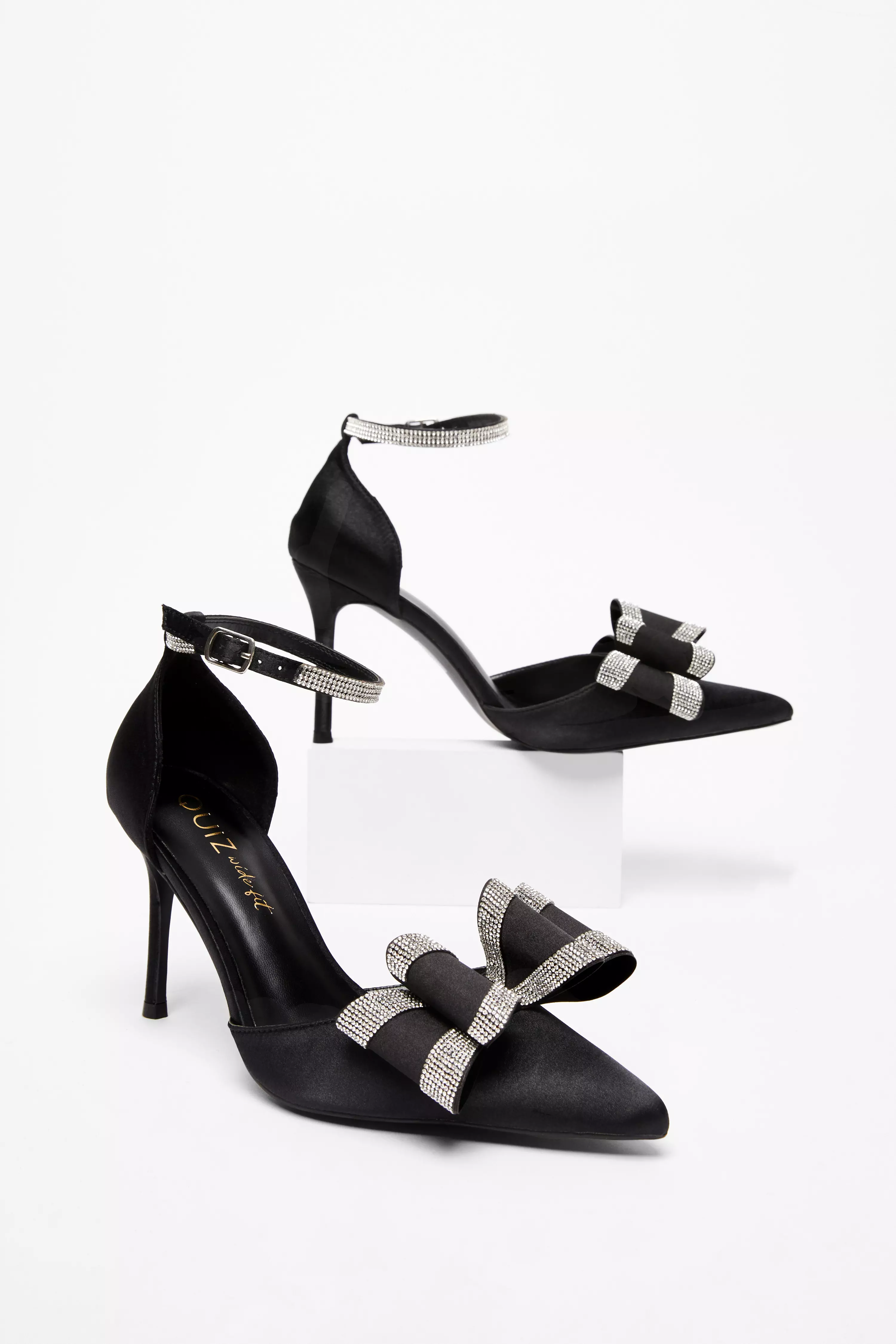 Wide Fit Black Diamante Court Heels