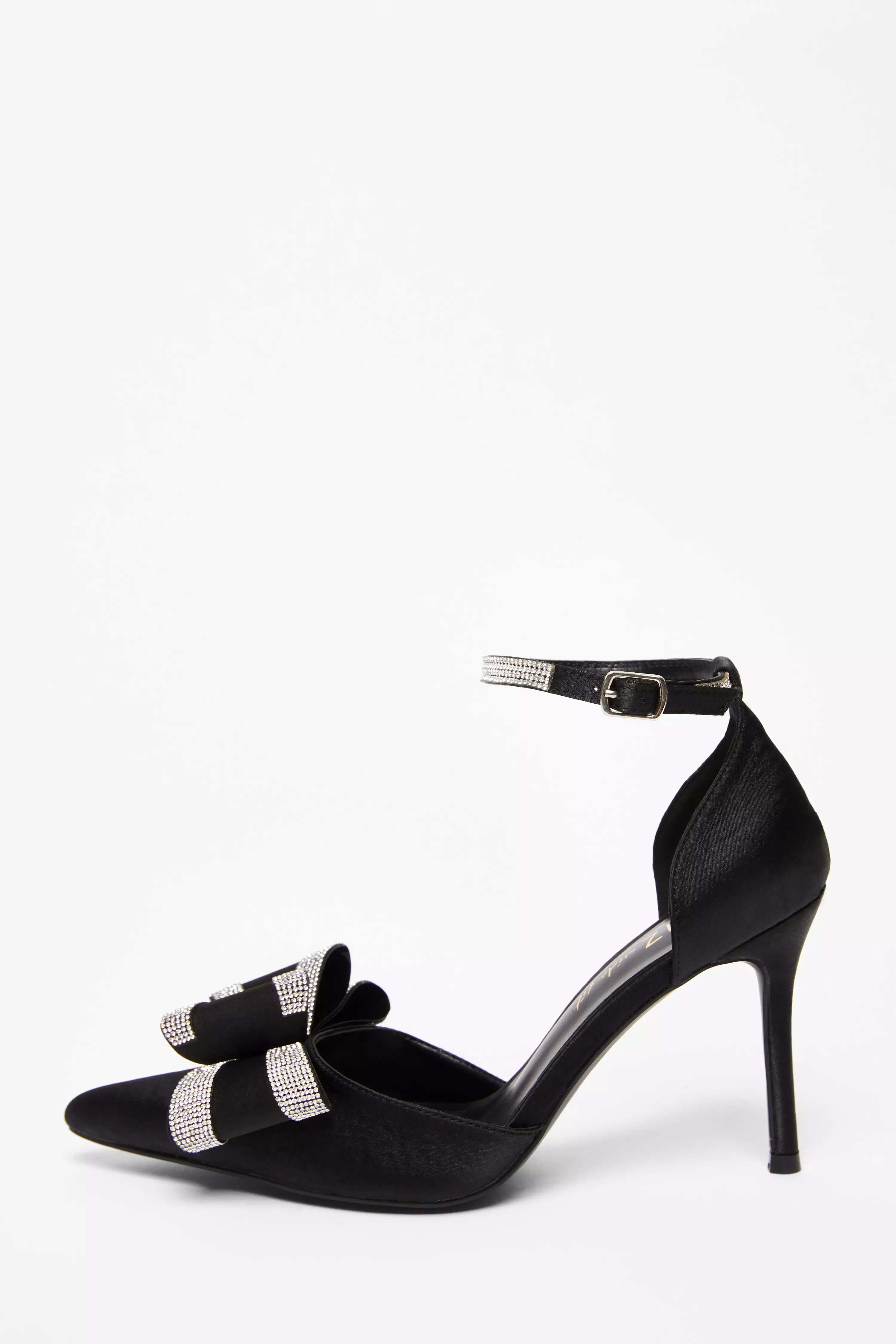 Wide Fit Black Diamante Court Heels