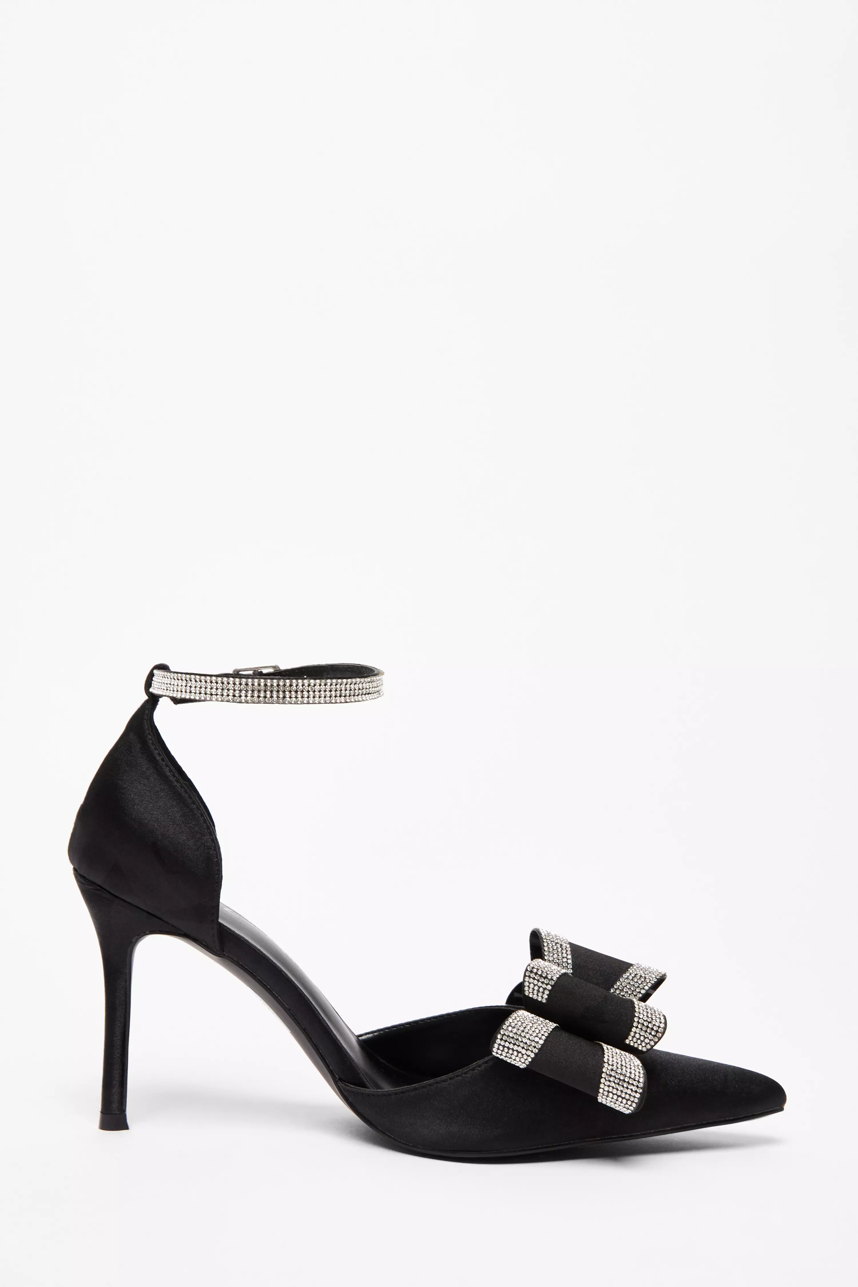 Wide Fit Black Diamante Court Heels