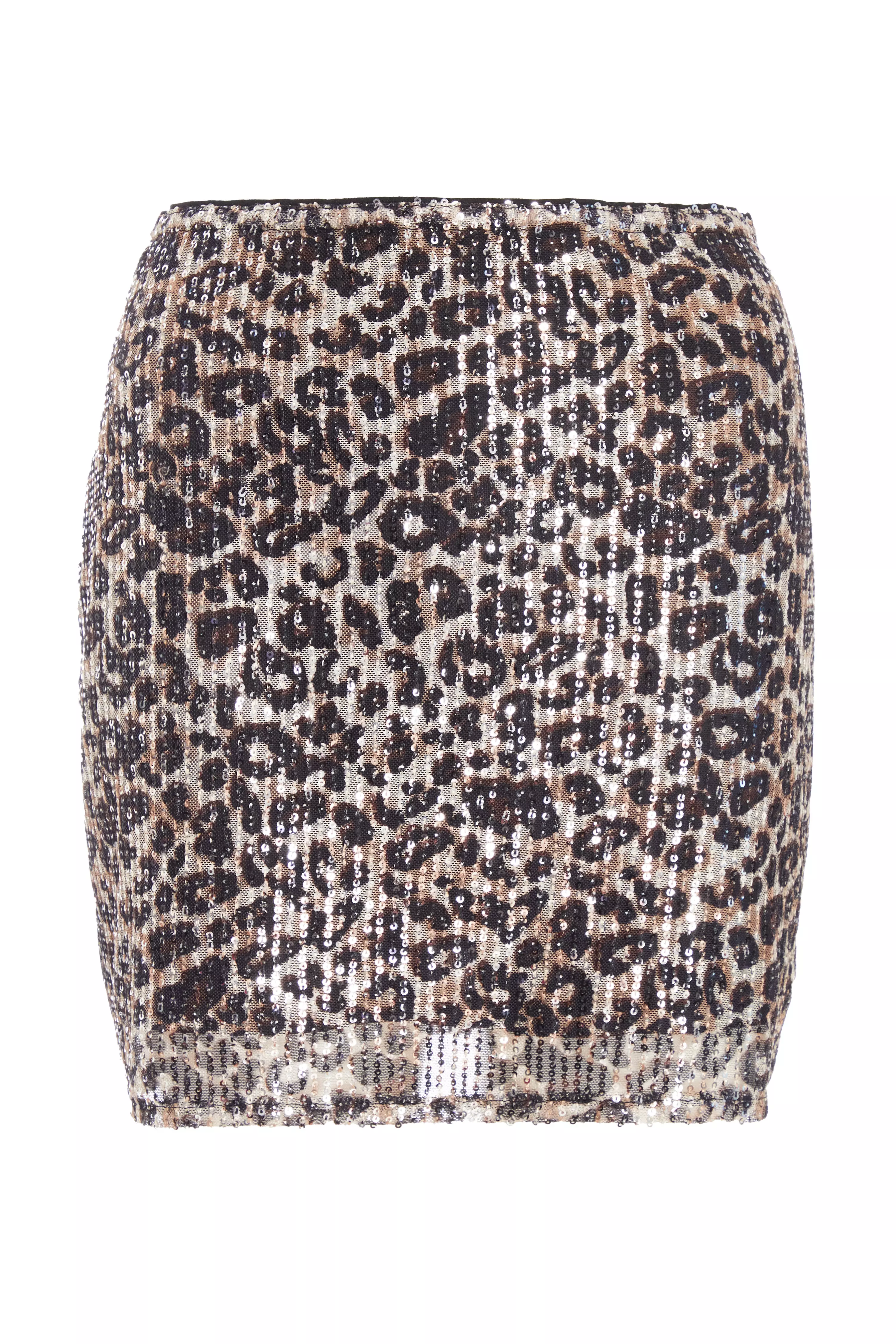 Brown Sequin Leopard print Mini Skirt