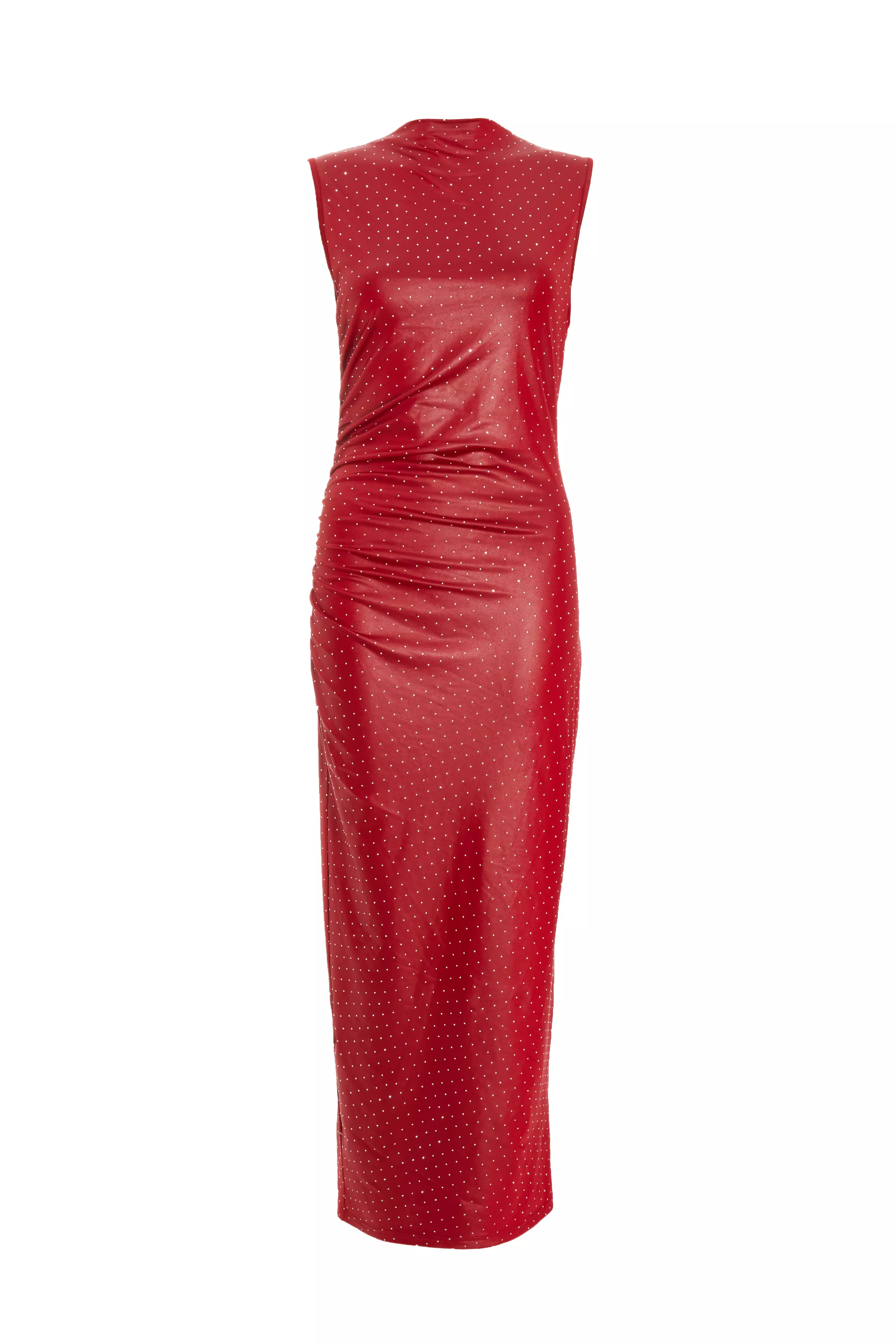 Dark Red Faux Leather Midaxi Dress