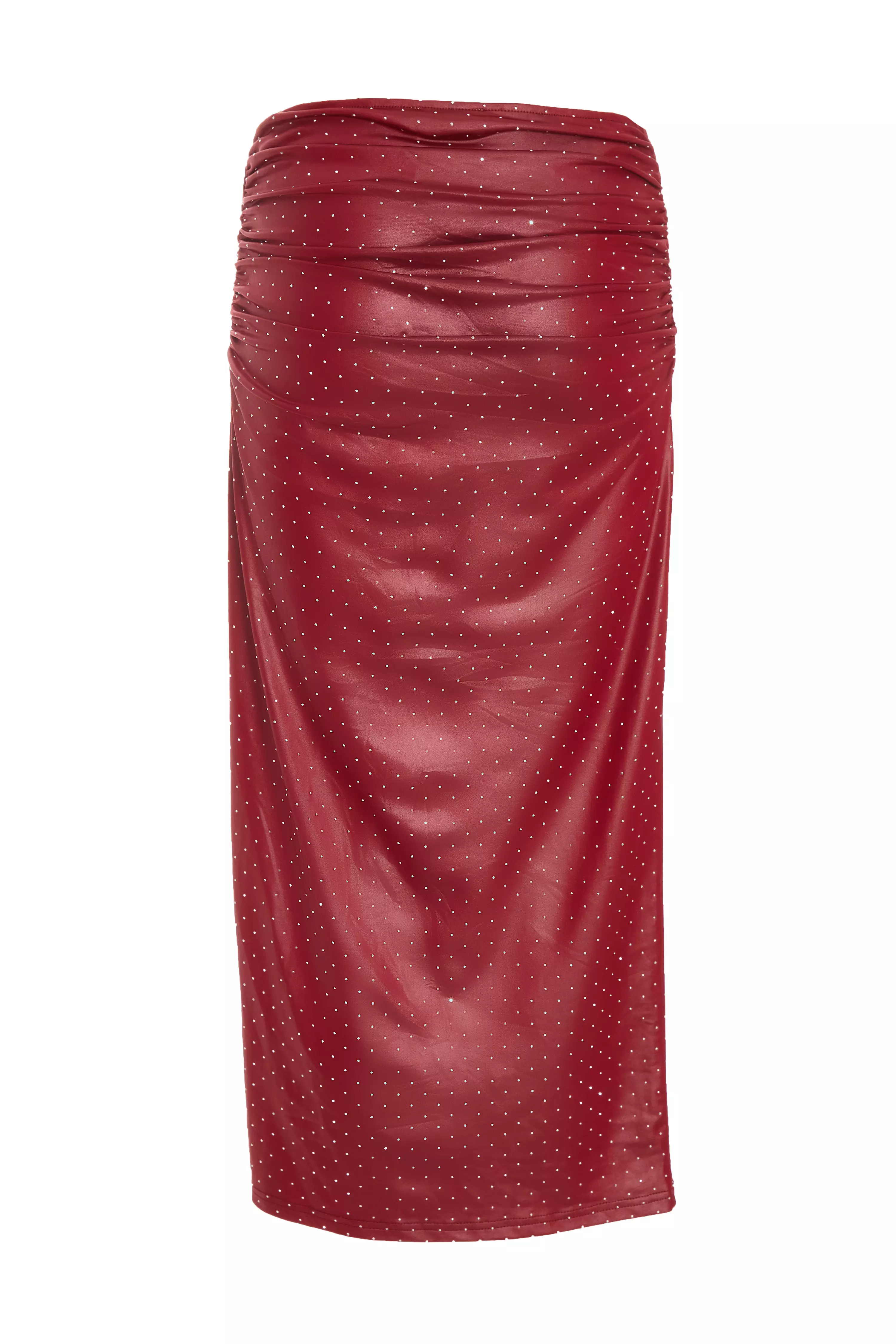 Dark Red Faux Leather Midaxi Skirt