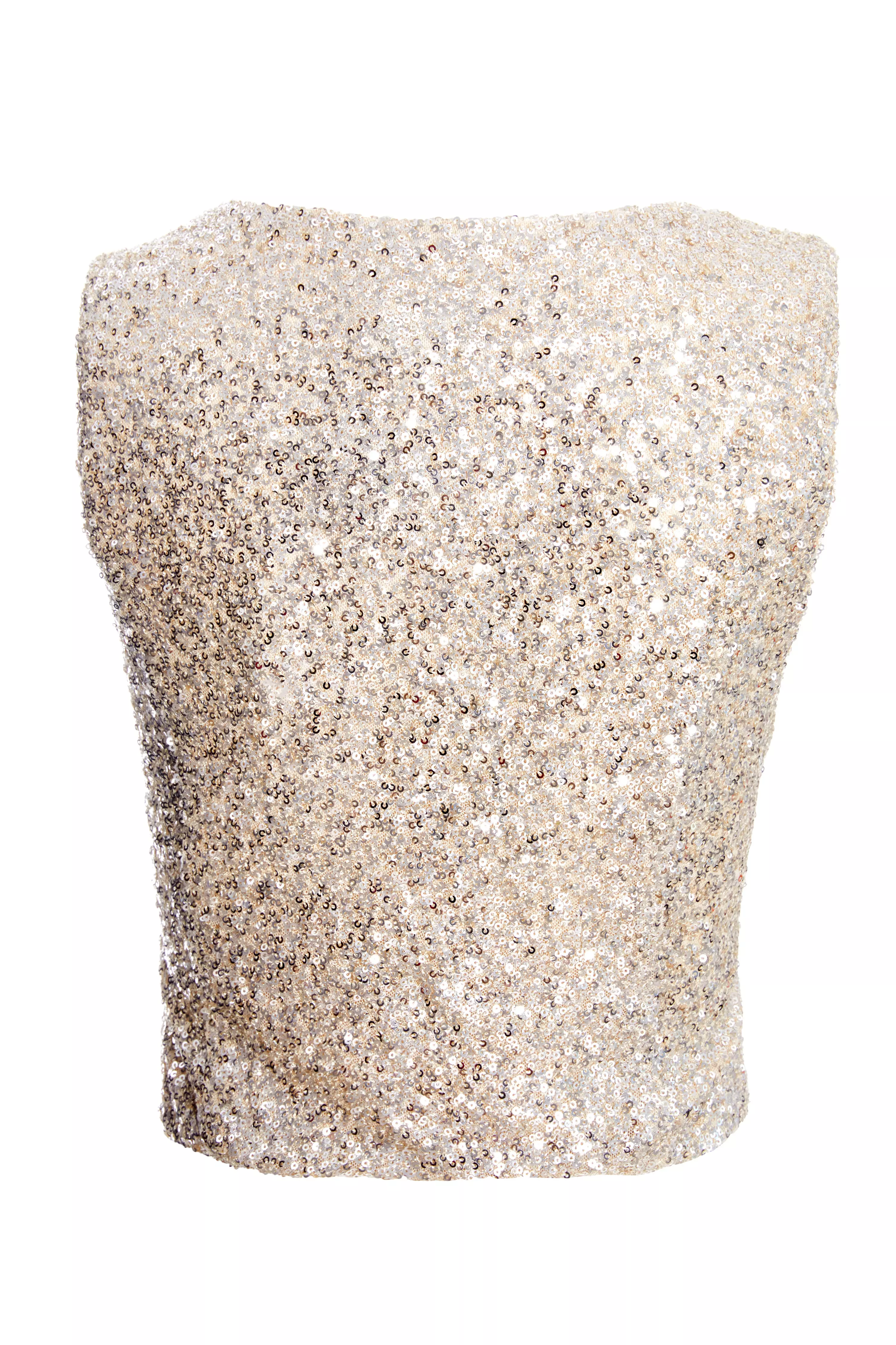 Champagne Sequin Tie Front Waistcoat