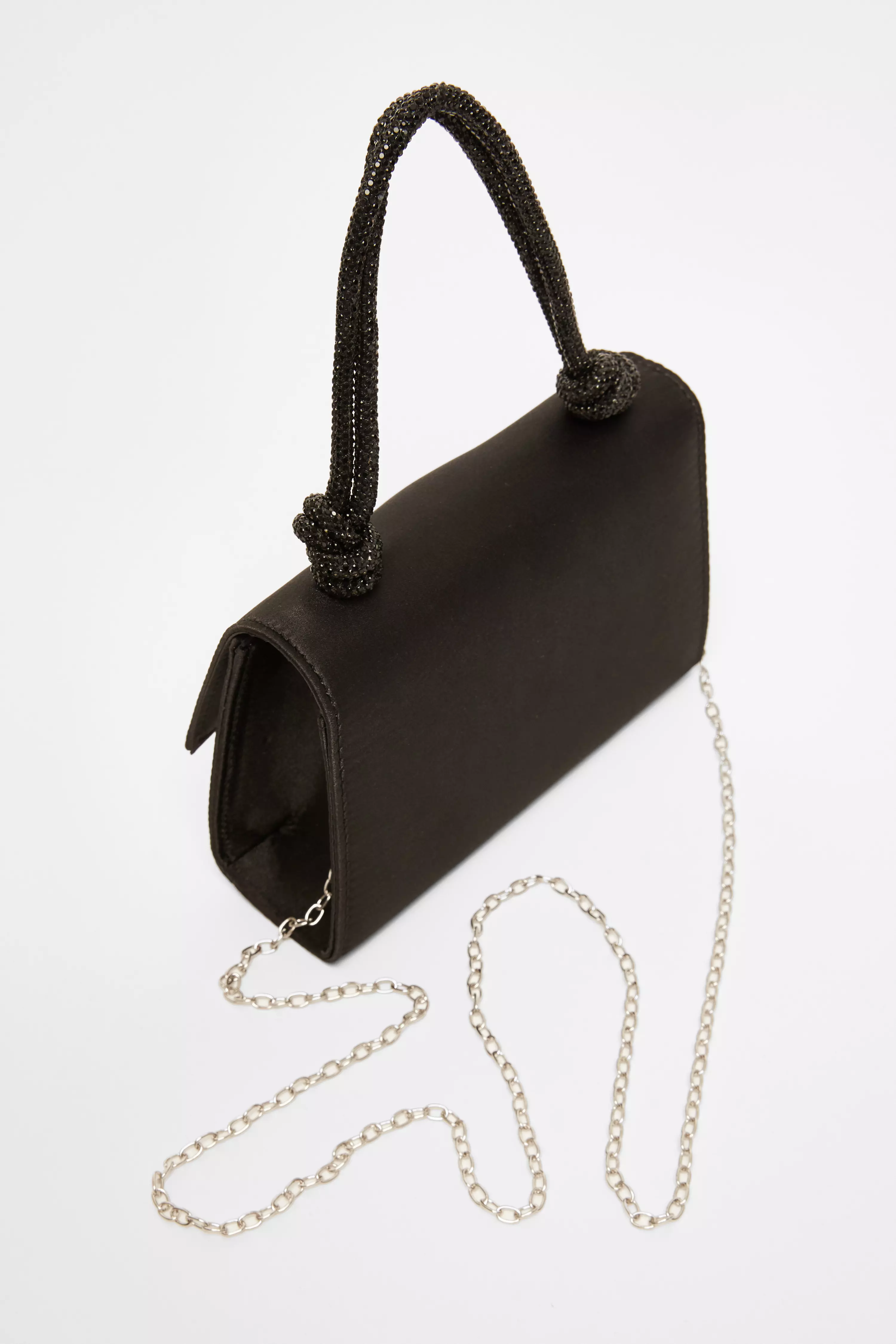 Black Satin Top Handle Bag