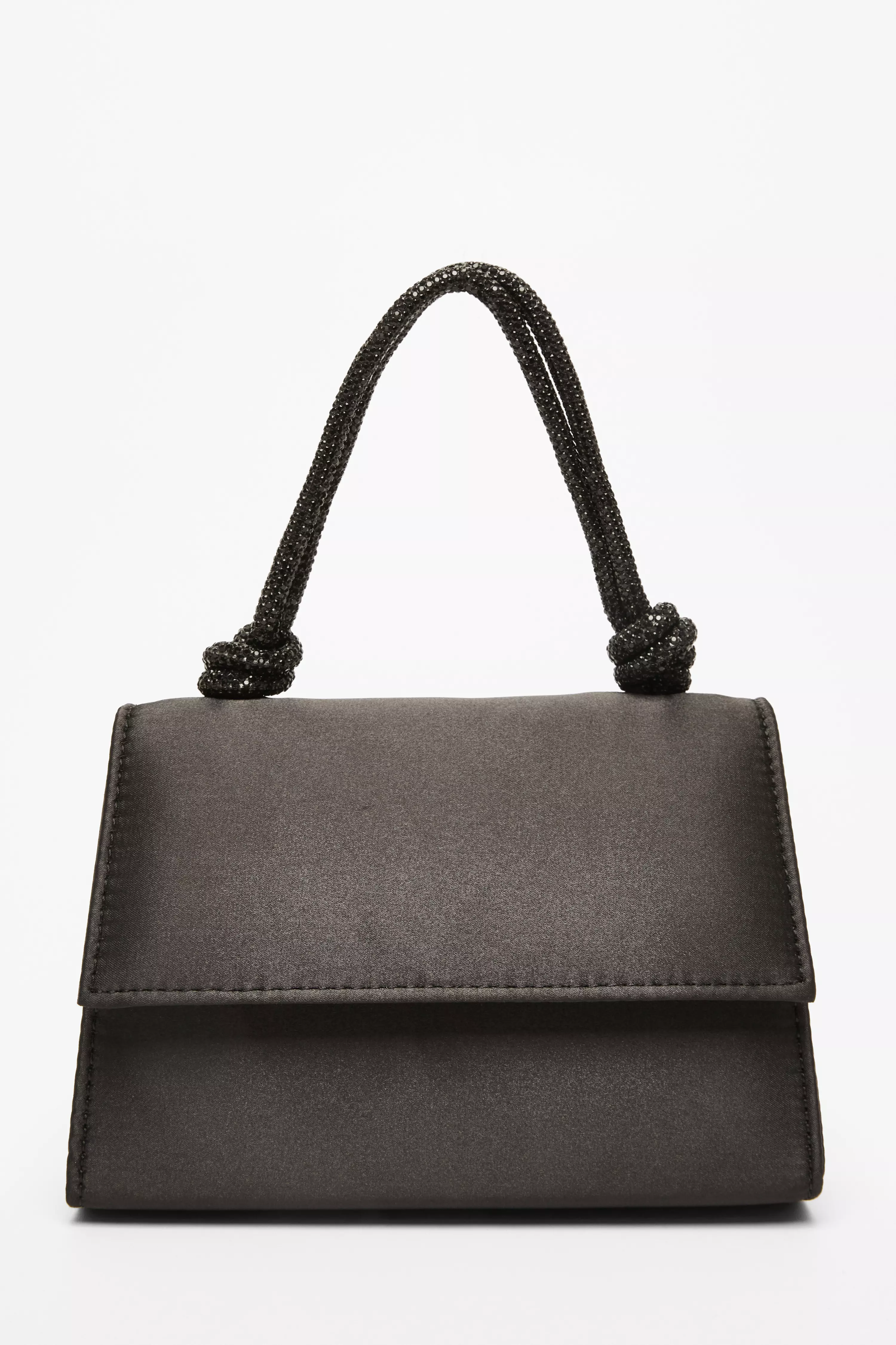 Black Satin Top Handle Bag