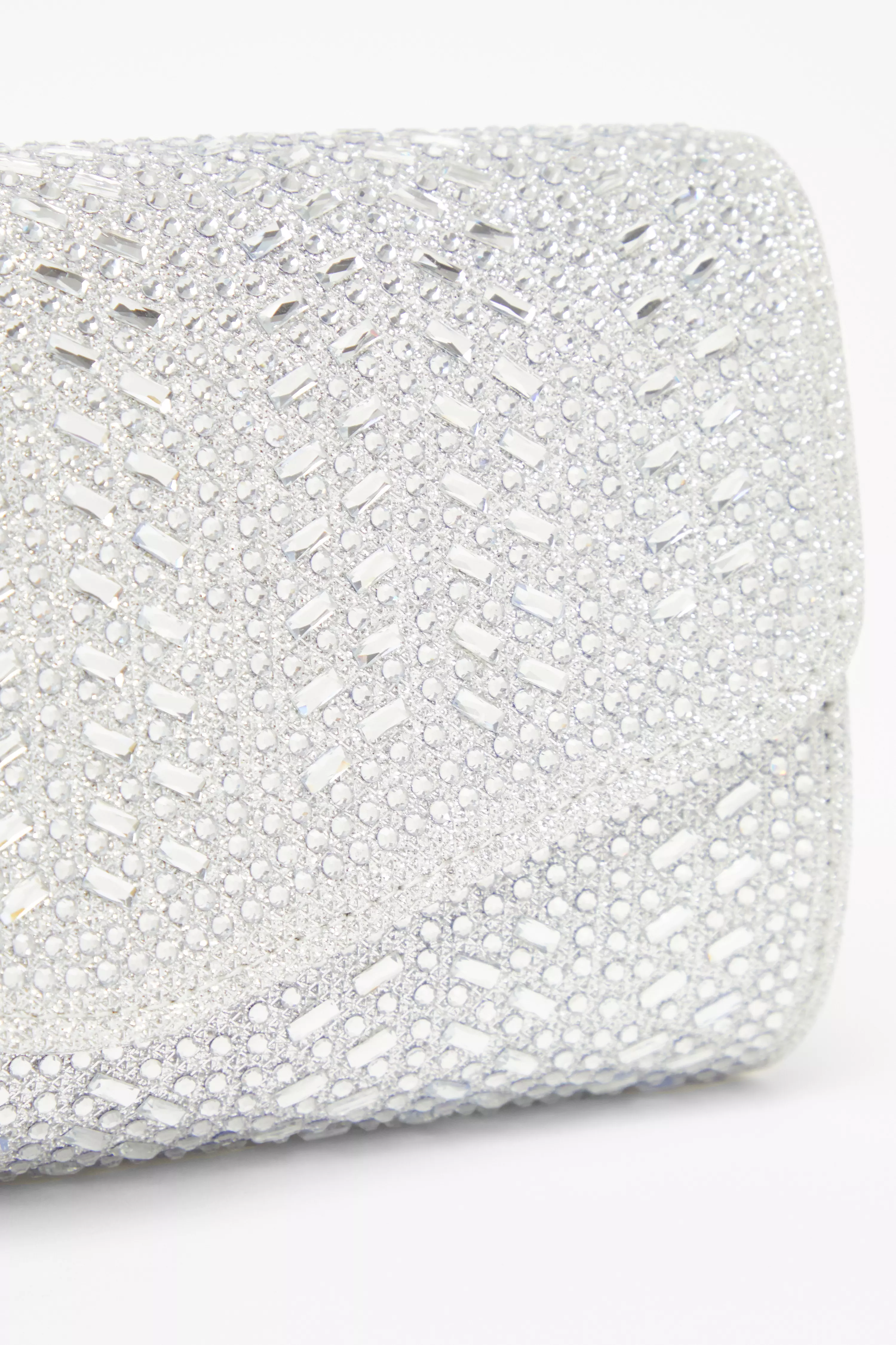 Silver Diamante Envelope Clutch Bag 