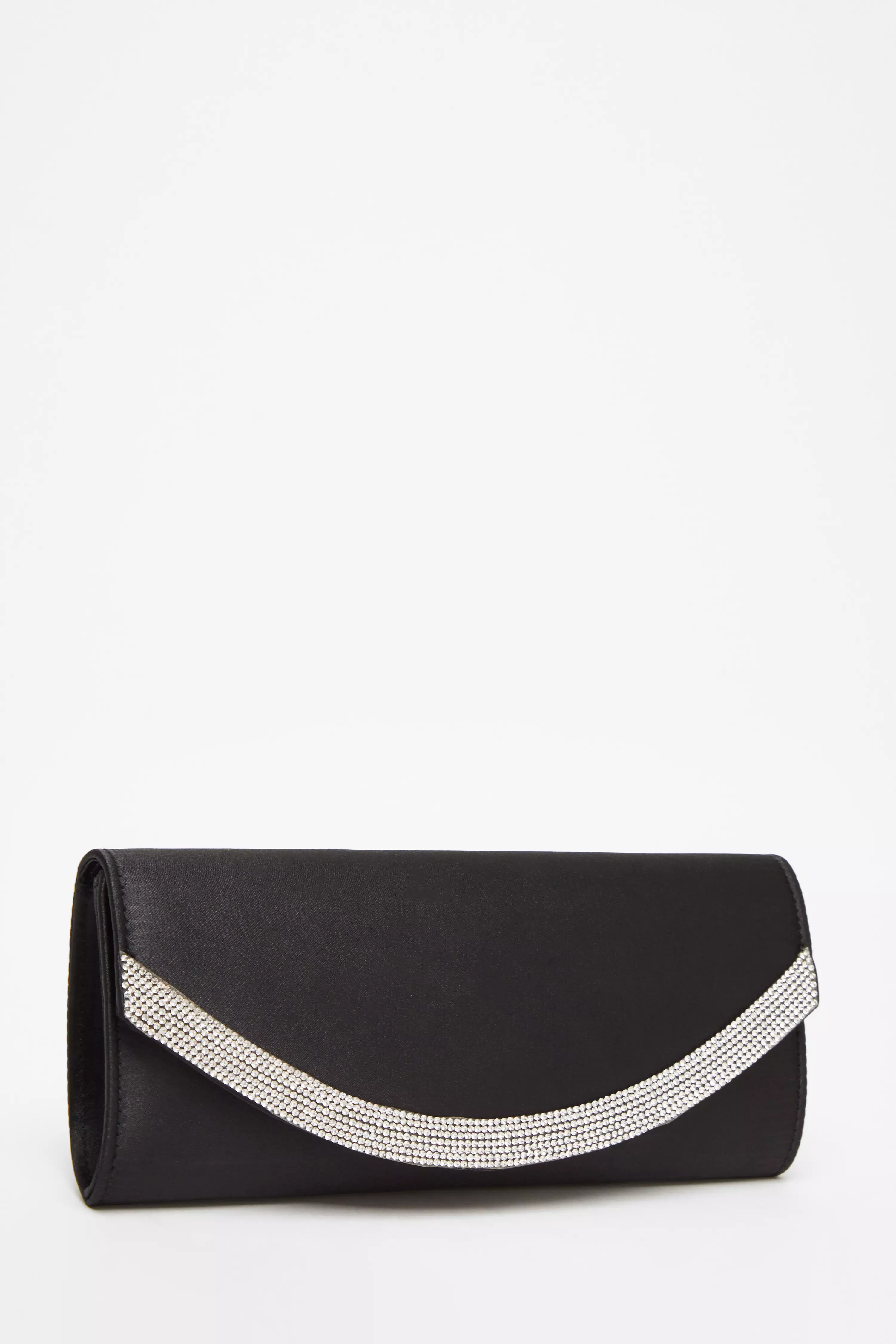 Black Satin Embellished Clutch Bag