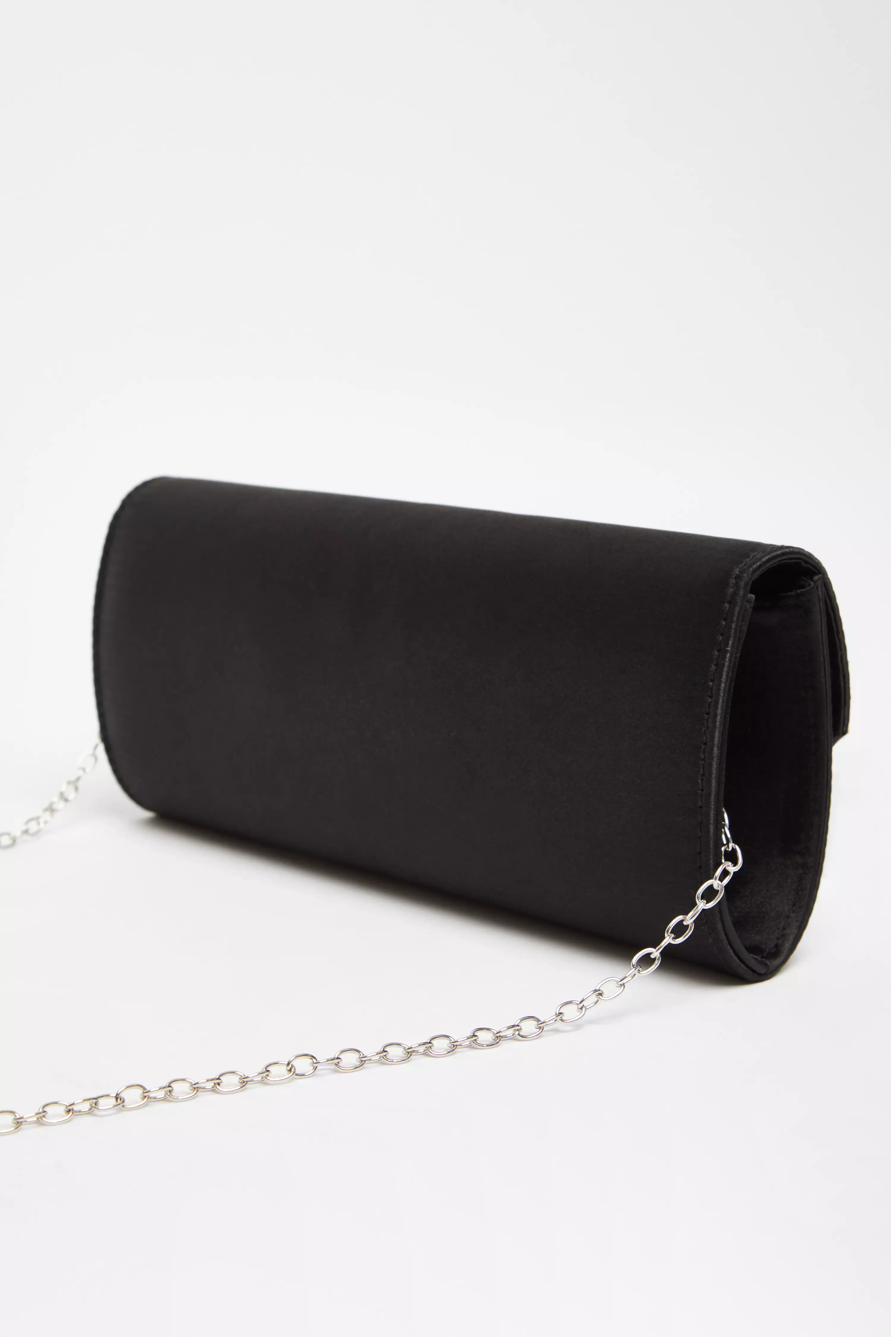 Black Satin Embellished Clutch Bag