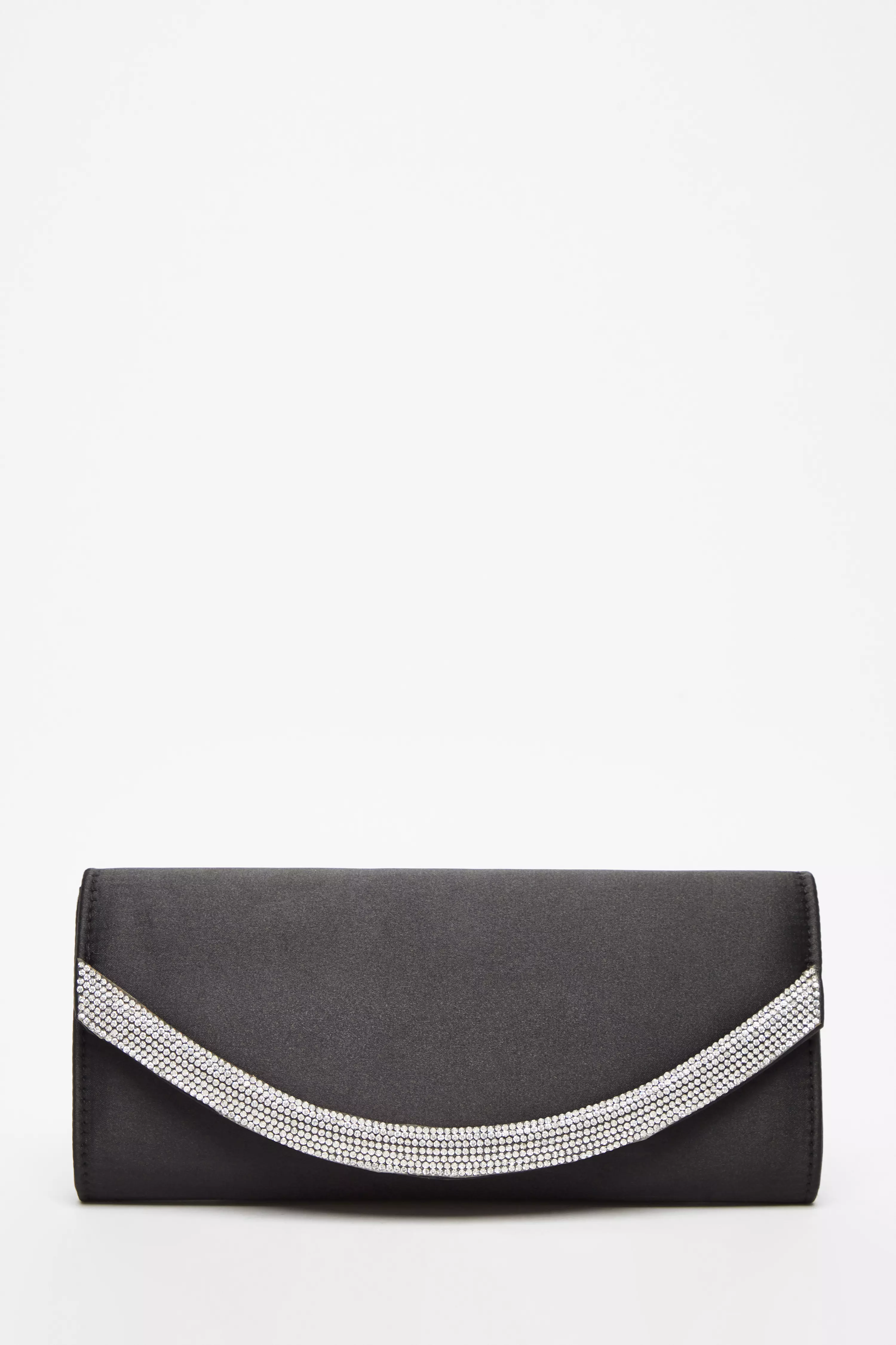 Black Satin Embellished Clutch Bag