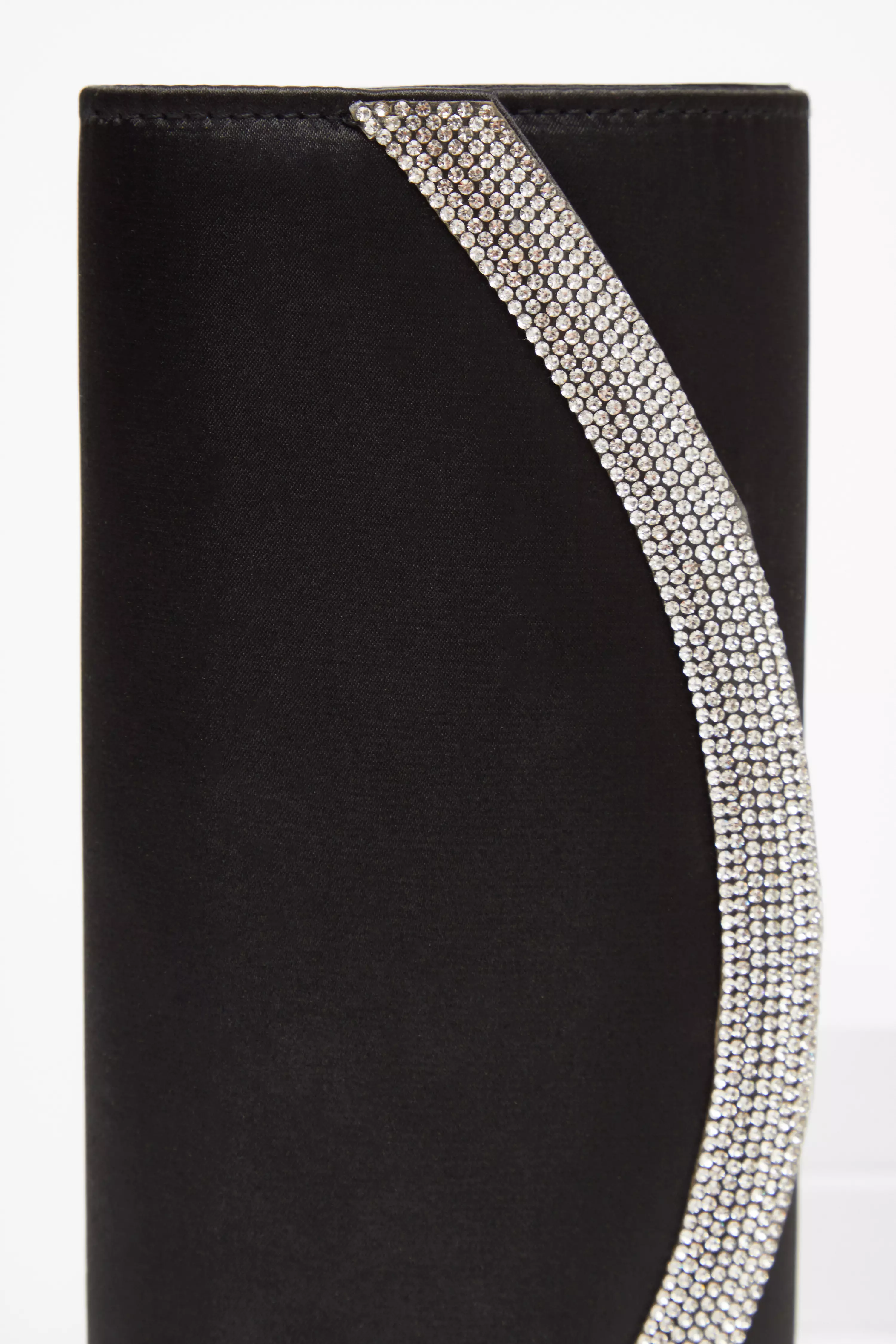 Black Satin Embellished Clutch Bag